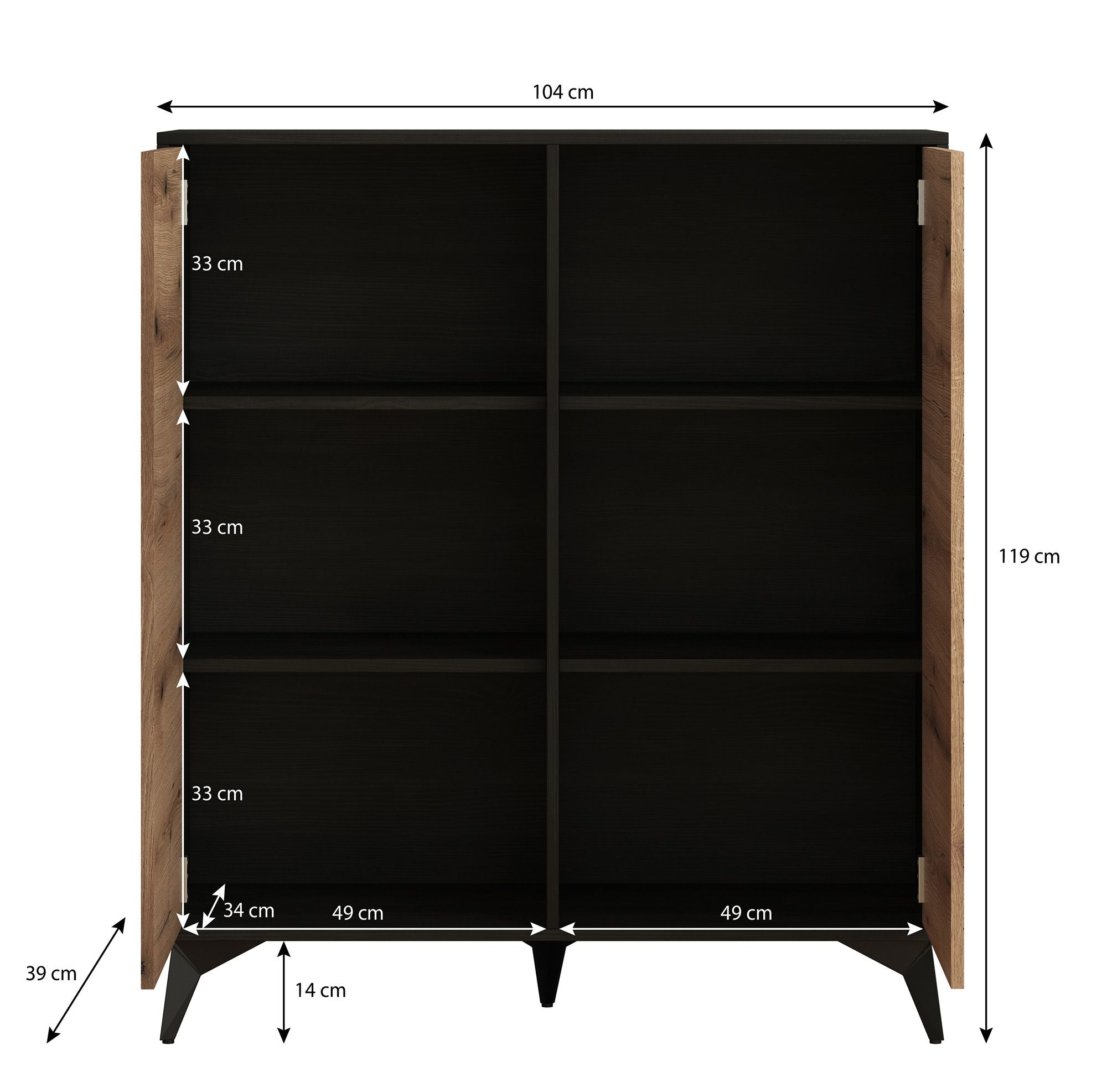 Dolores 2 - Dressoir - Eiken/zwart - 104x39x119 cm