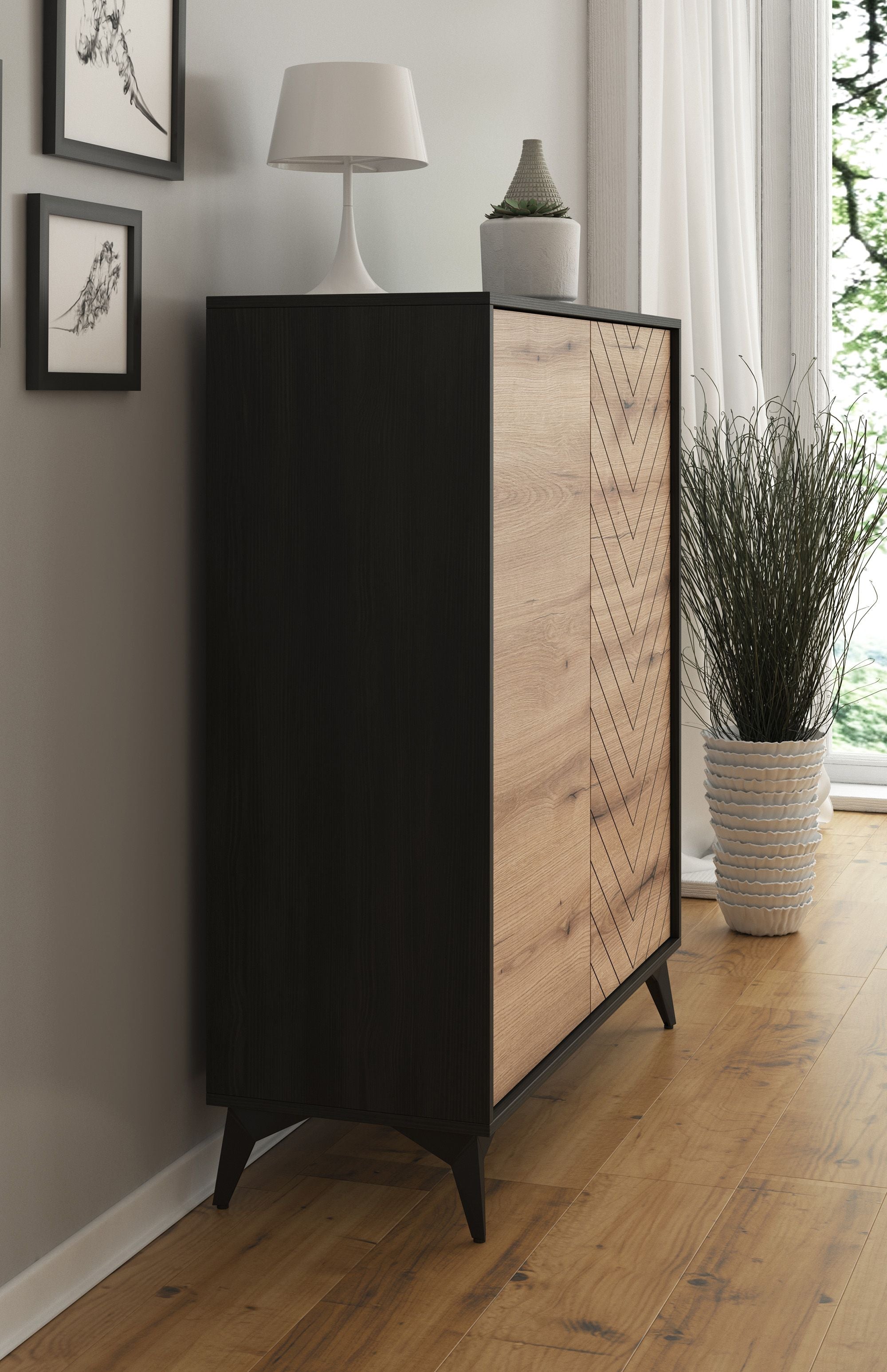 Dolores 2 - Dressoir - Eiken/zwart - 104x39x119 cm