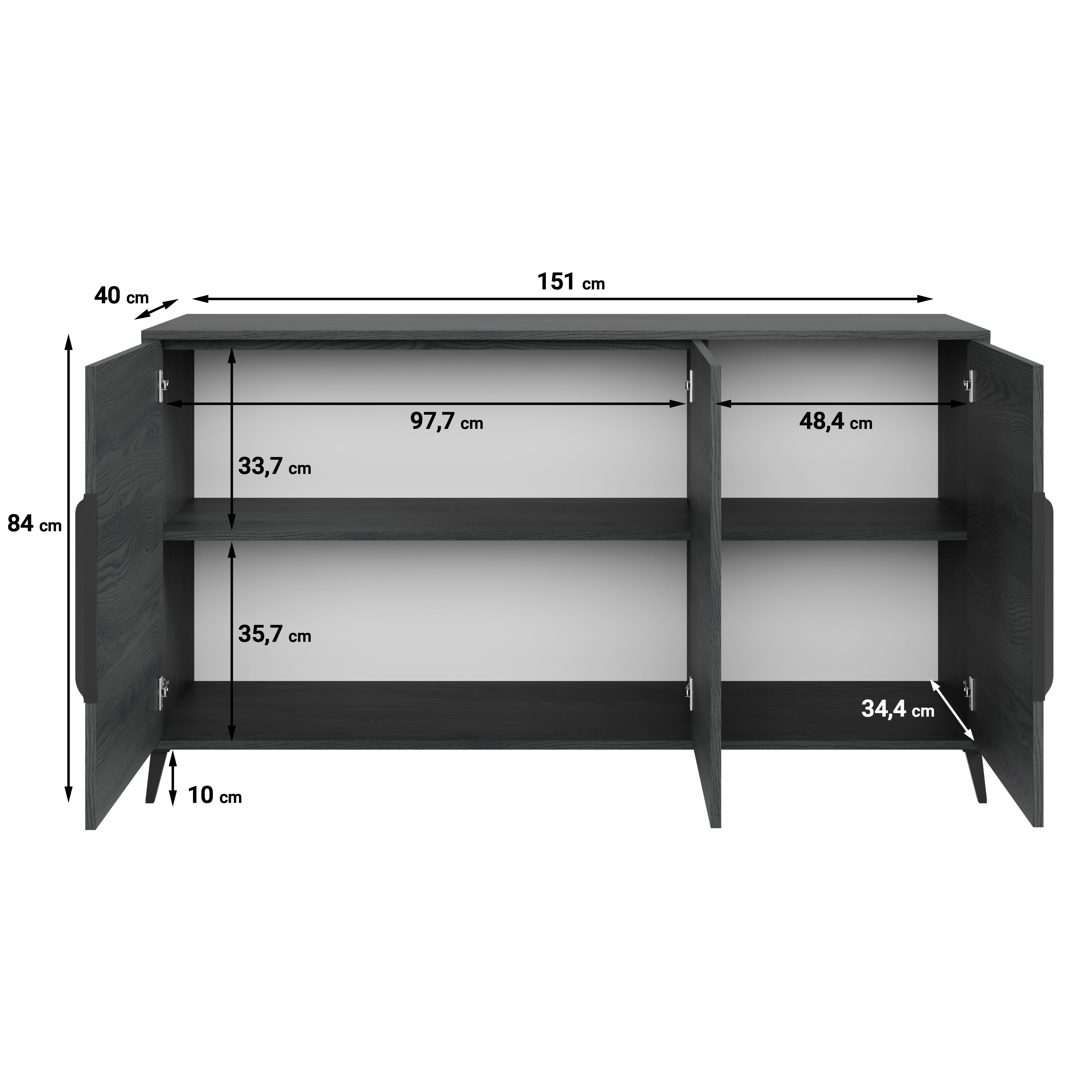 Elora - Dressoir - Grijs eiken - 150x40x84 cm