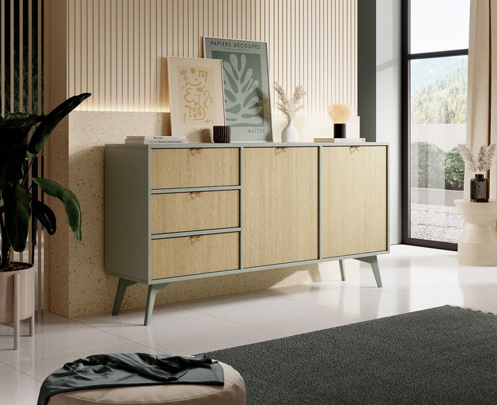 Essence - Dressoir - Groen/licht eiken - 158x38x81 cm