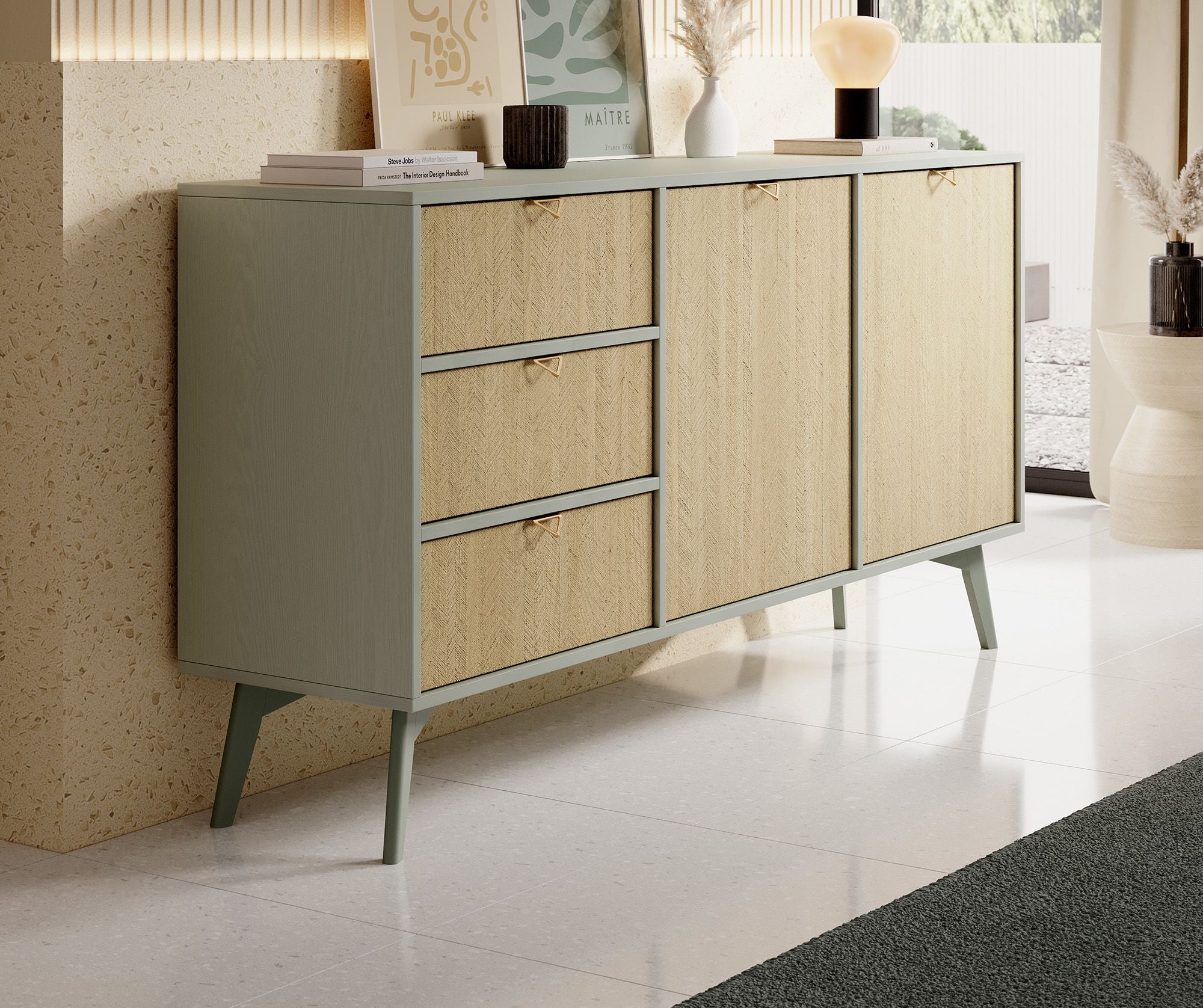 Essence - Dressoir - Groen/licht eiken - 158x38x81 cm