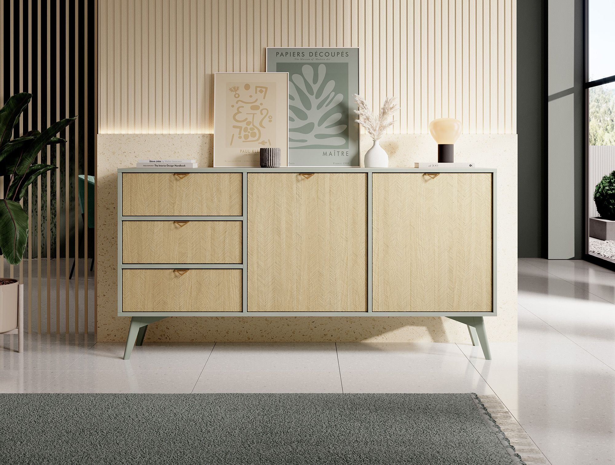 Essence - Dressoir - Groen/licht eiken - 158x38x81 cm