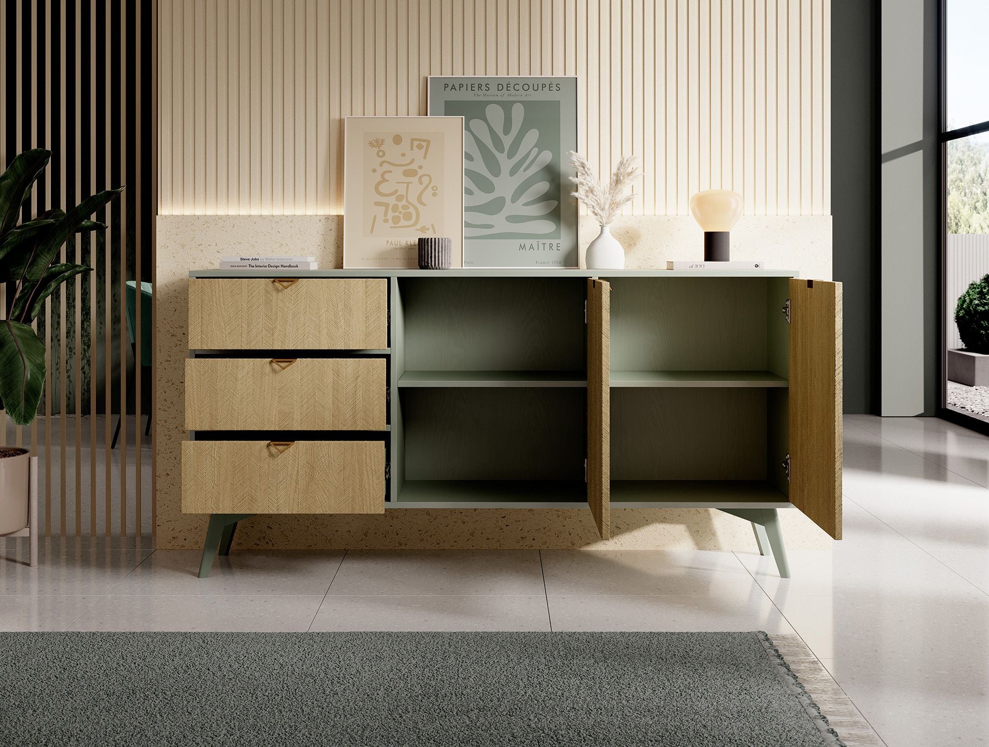 Essence - Dressoir - Groen/licht eiken - 158x38x81 cm