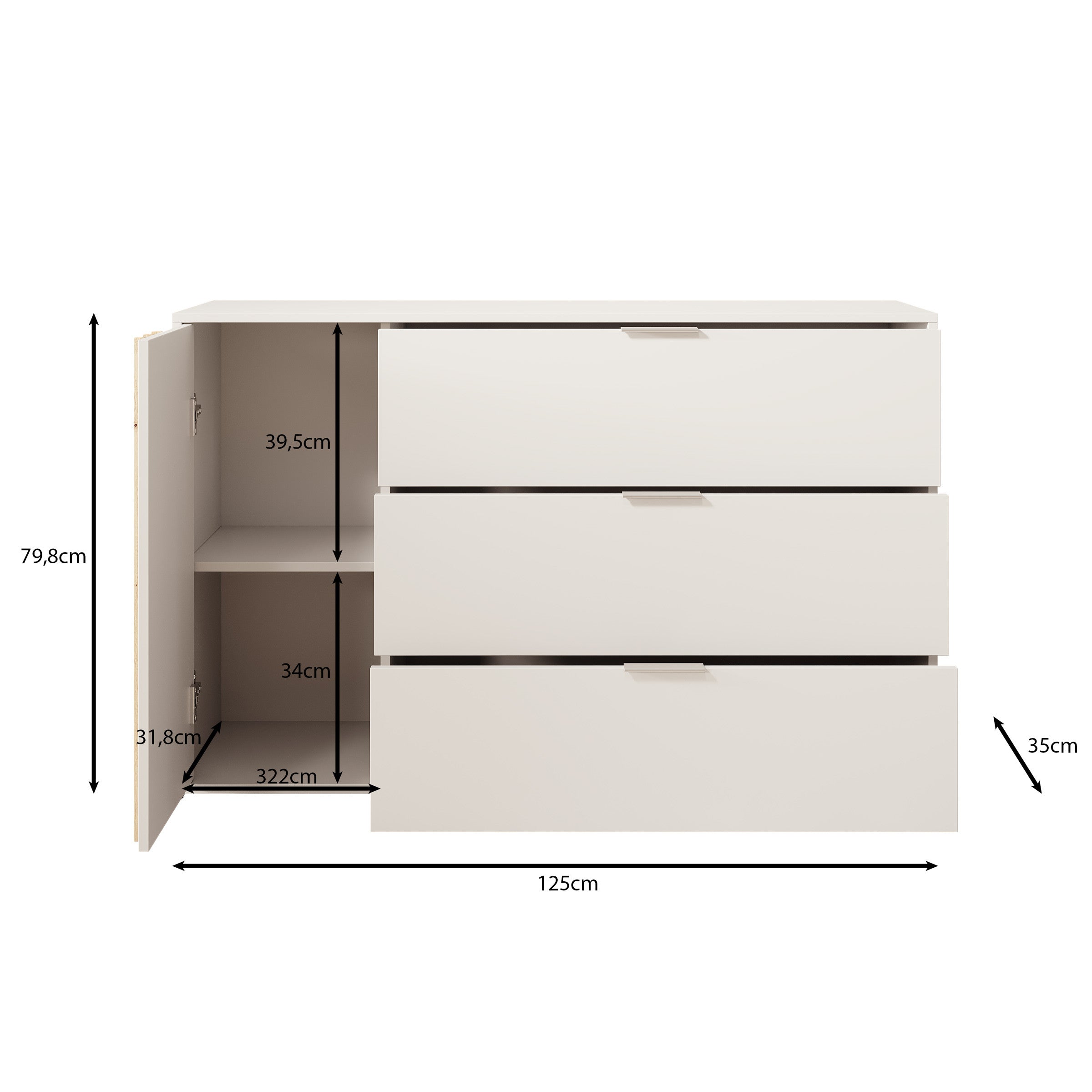 Franklin - Dressoir - Wit - 125x35x80 cm