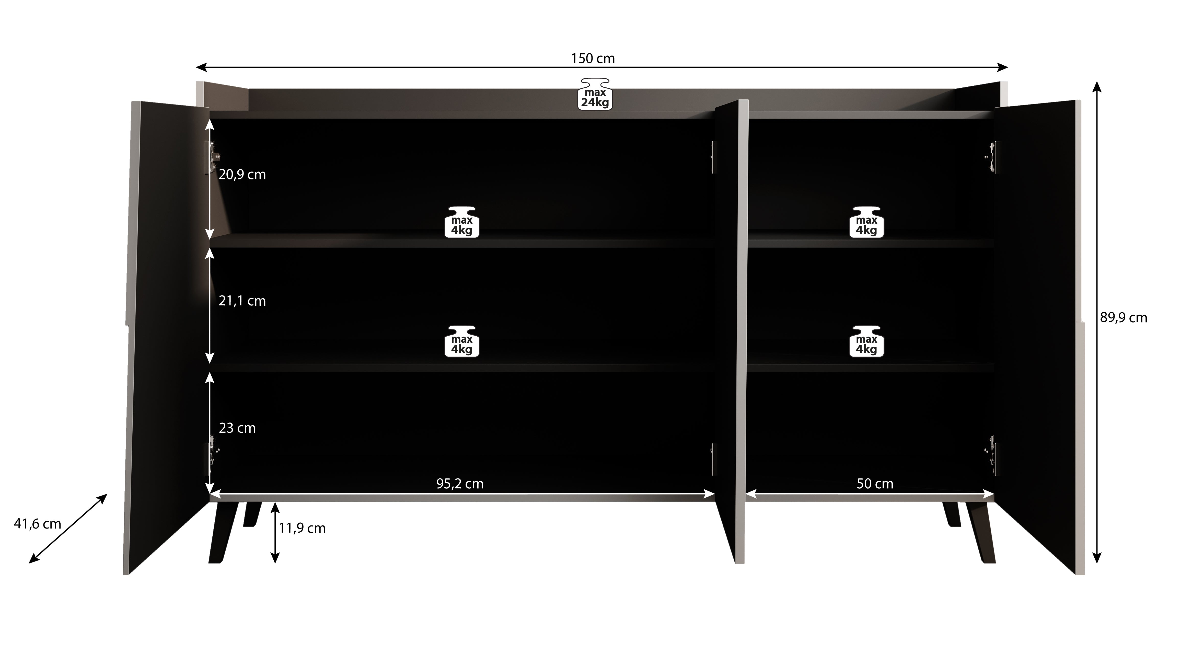 Glory - Dressoir - Zwart - 150x42x90 cm