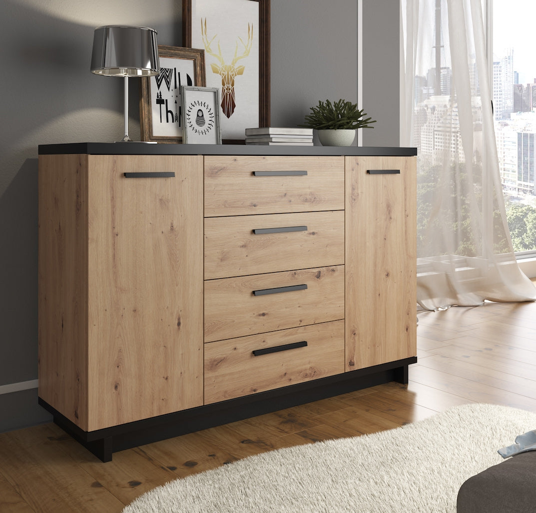 Incala - Dressoir - Eiken/zwart - 135x40x90 cm