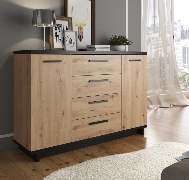 Incala - Dressoir - Eiken/zwart - 135x40x90 cm