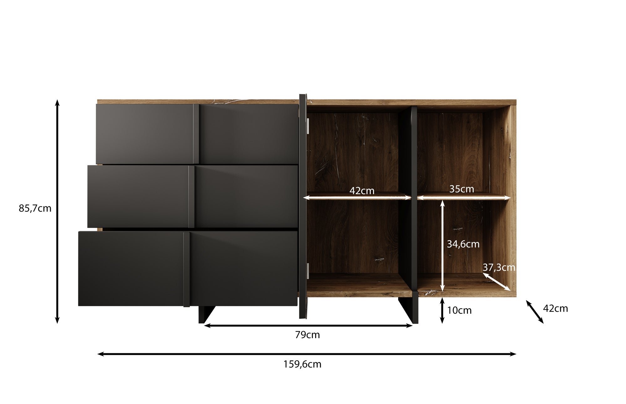 Jonna - Dressoir - Zwart - 160x42x86 cm