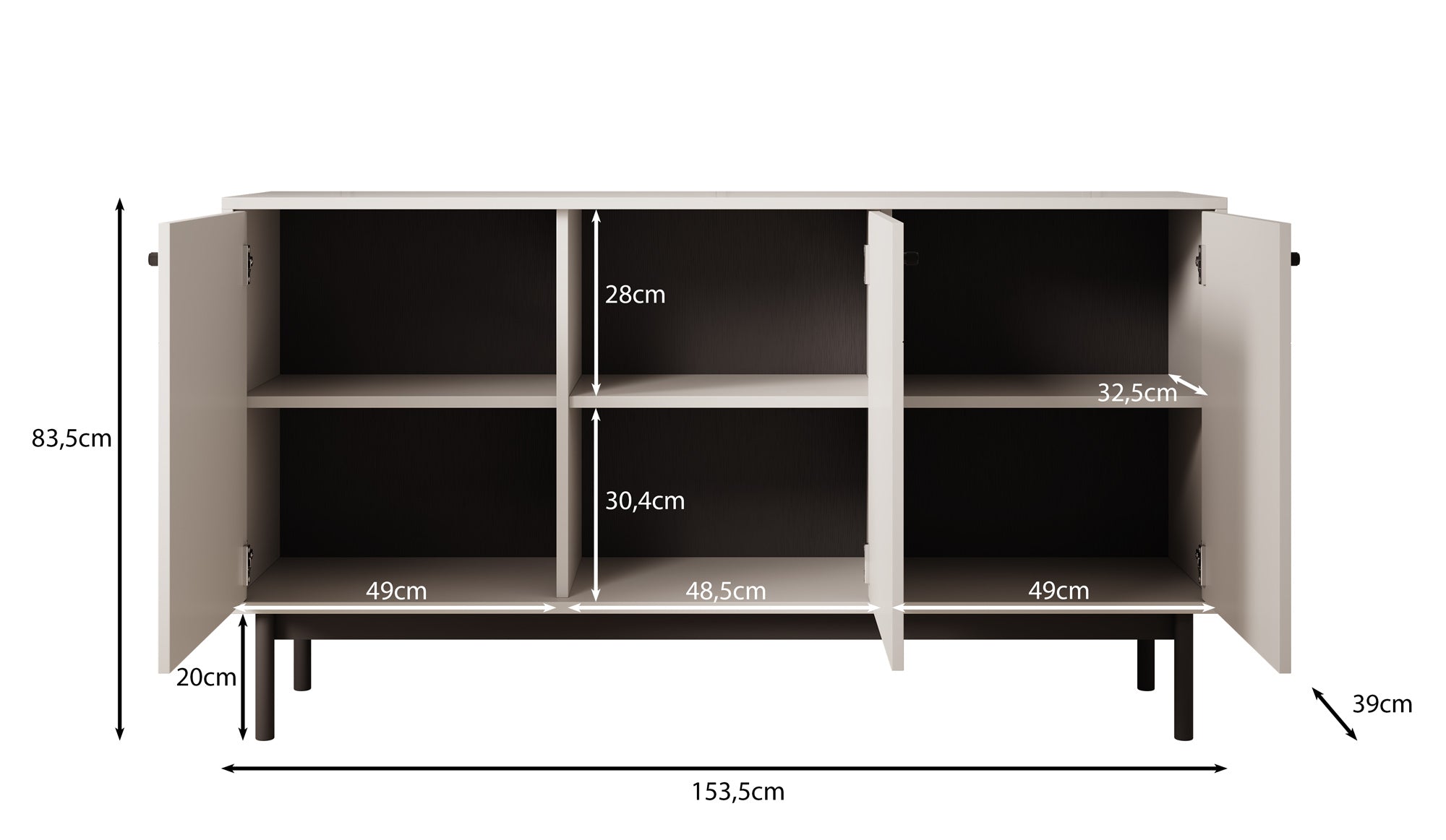 Jules - Dressoir - Beige - 154x39x84 cm