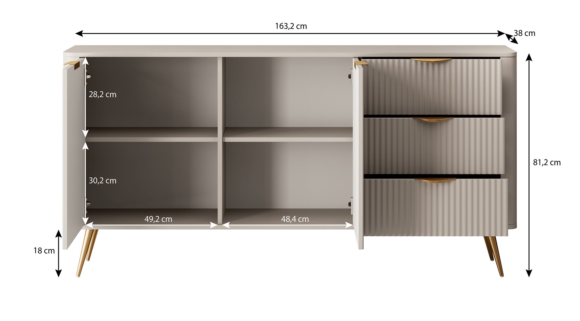 Lima - Dressoir - Beige - 163x38x81 cm