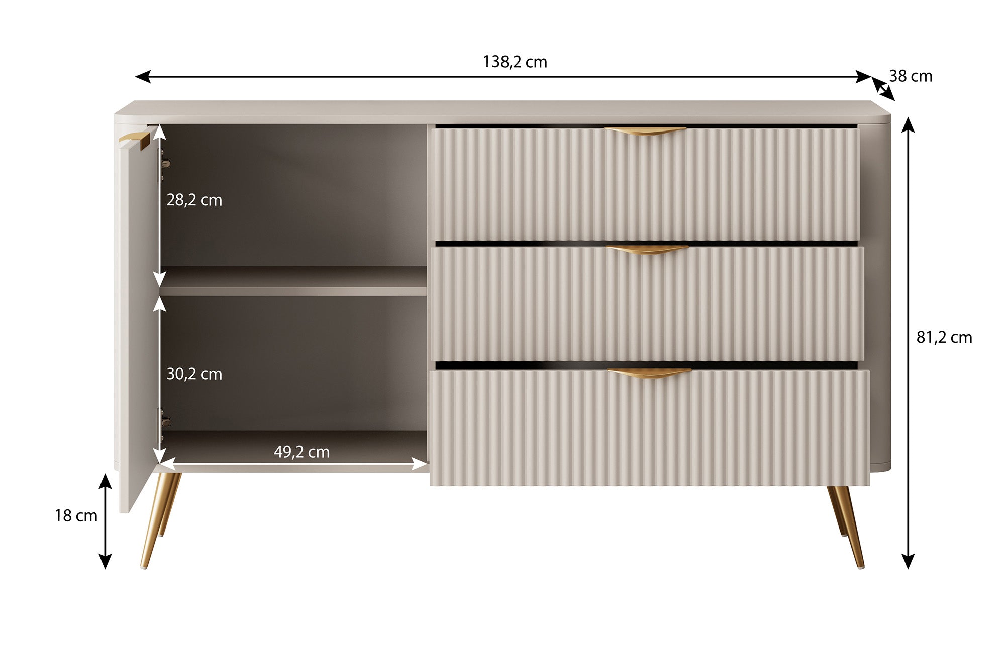 Lima - Dressoir - Beige - 138x38x81 cm