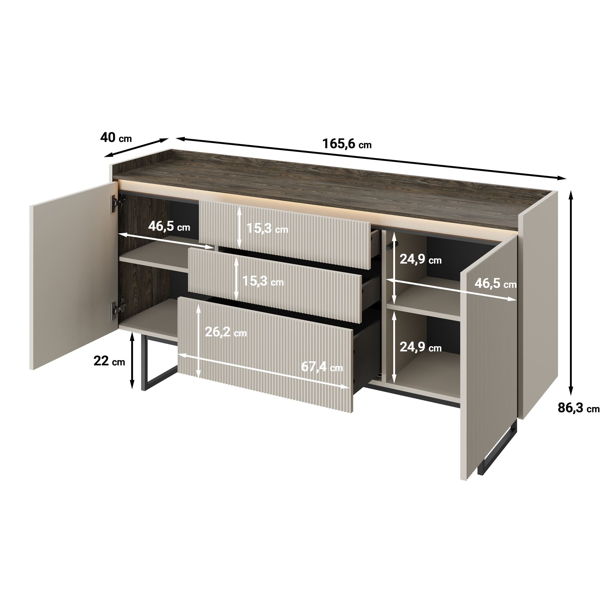 Linq - Dressoir - Beige - 166x40x86 cm