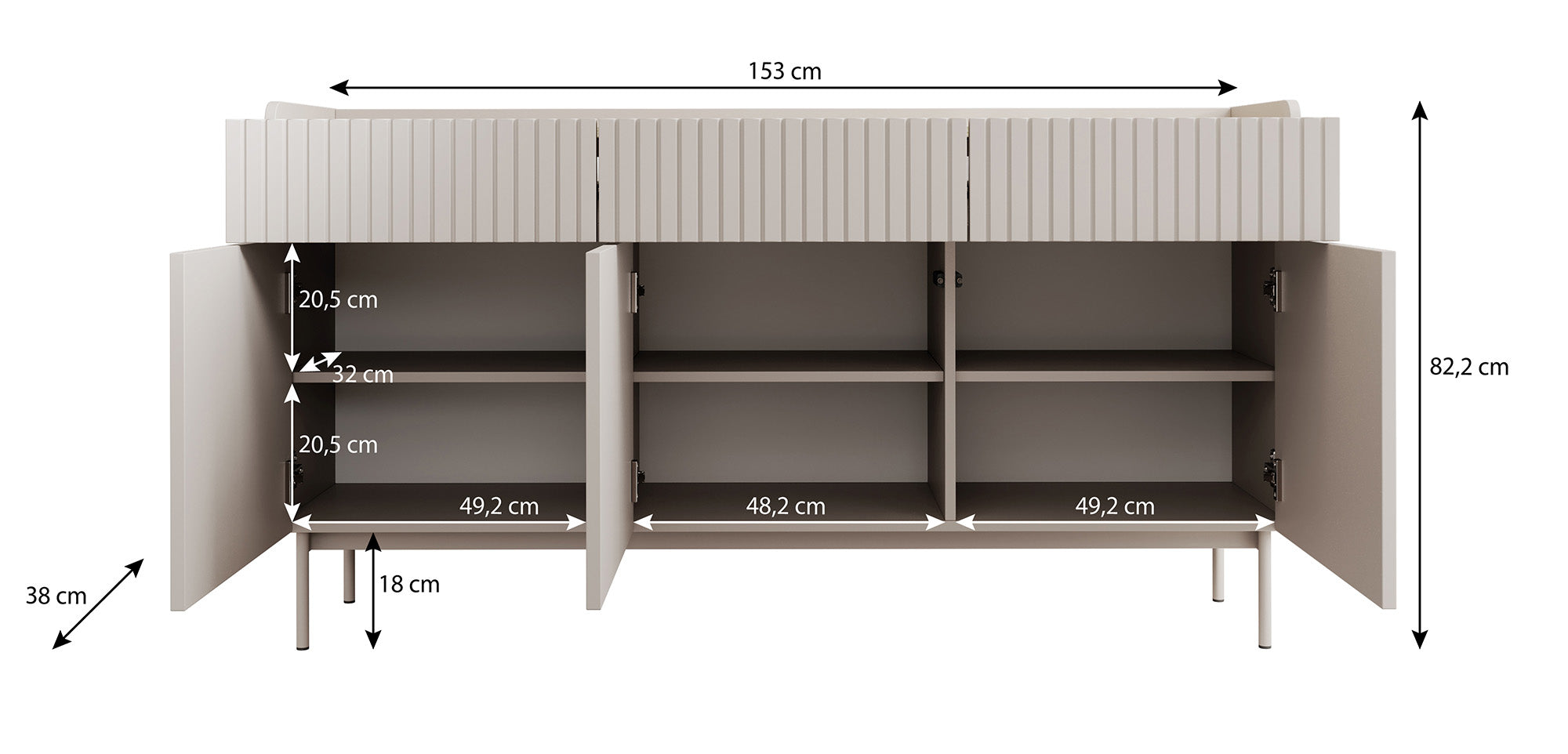 Livako - Dressoir - Beige - 153x38x82 cm