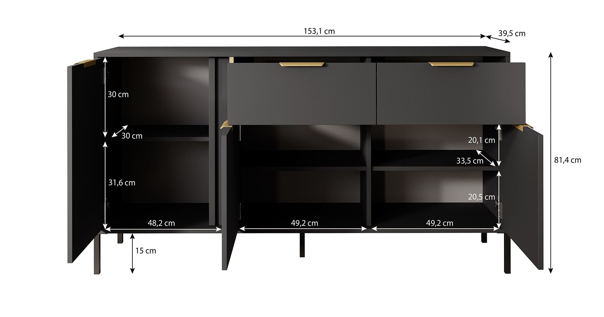 Loren - Dressoir - Antraciet - 153x40x81 cm