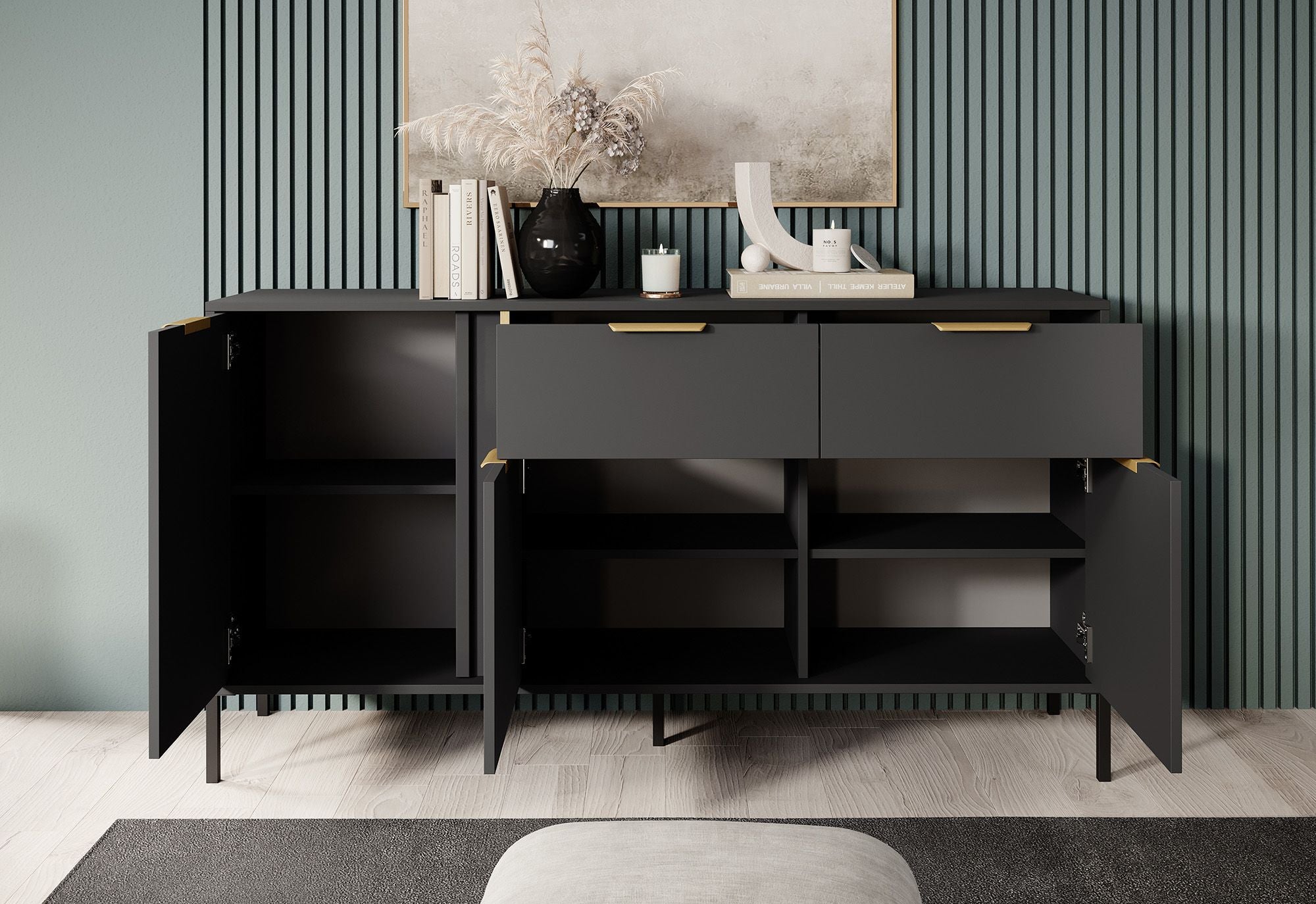 Loren - Dressoir - Antraciet - 153x40x81 cm
