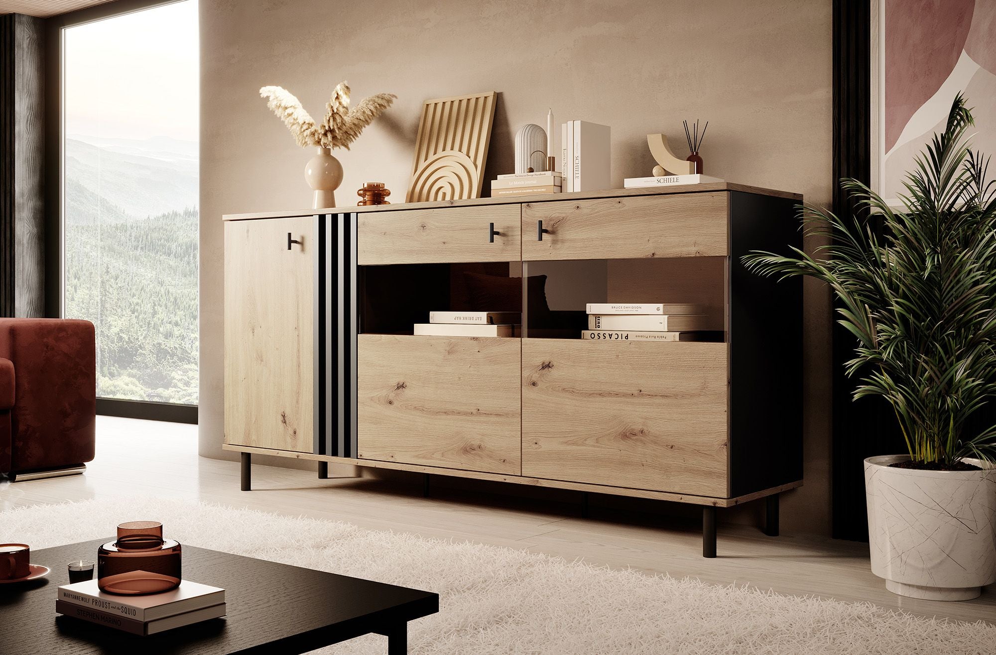 Marcos 2 - Dressoir - Eiken/antraciet - 165x40x82 cm