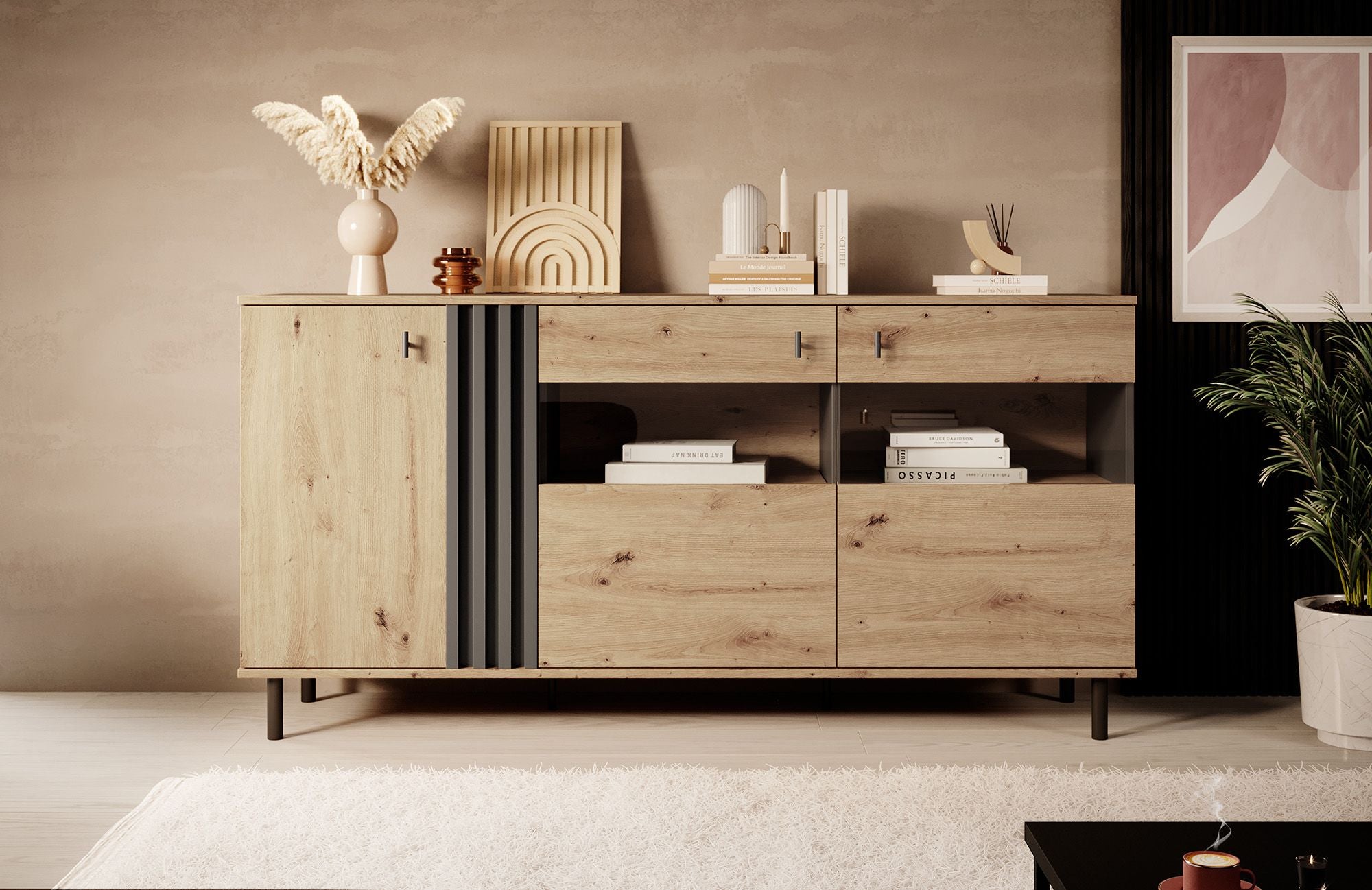Marcos 2 - Dressoir - Eiken/antraciet - 165x40x82 cm