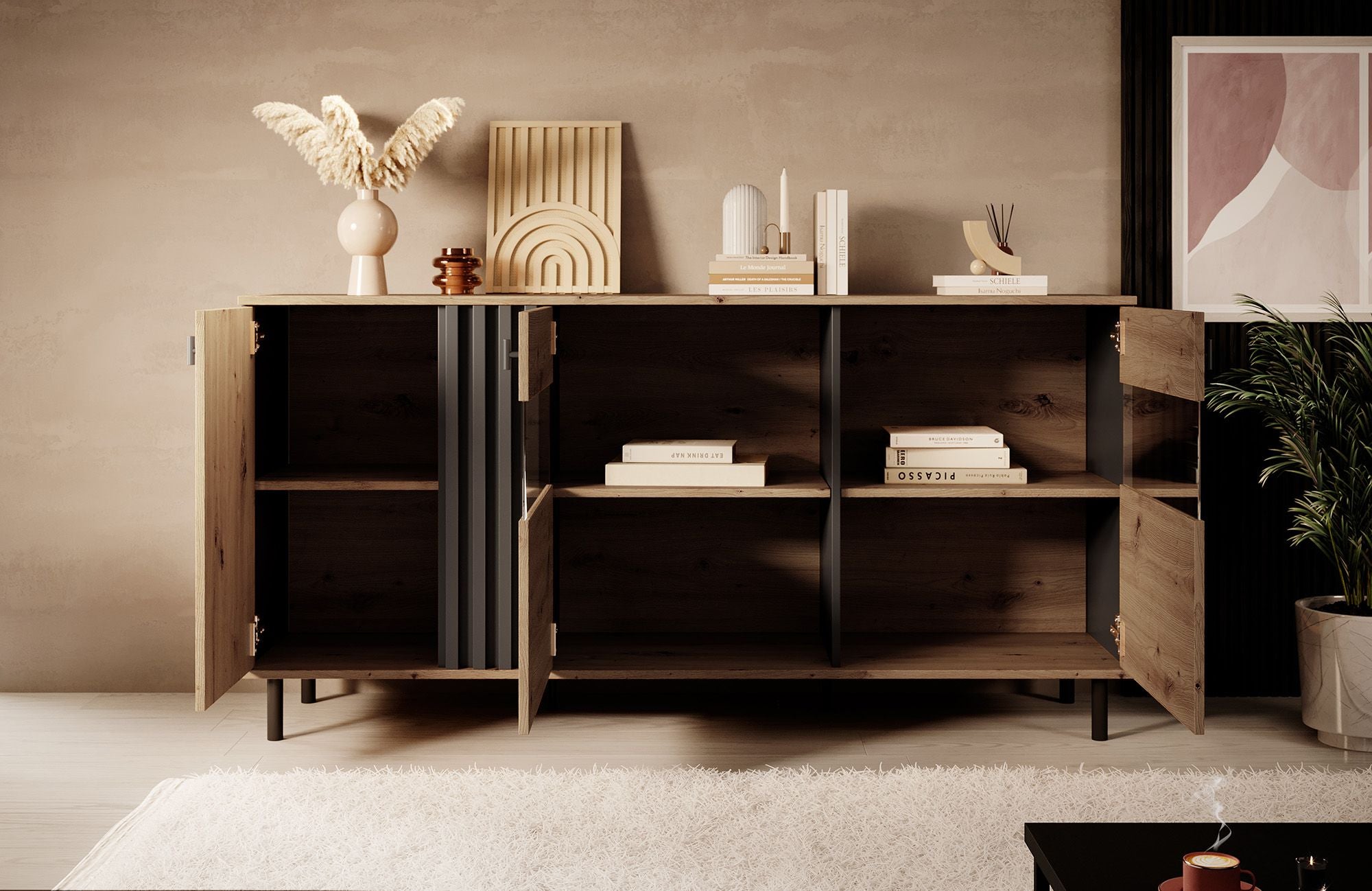 Marcos 2 - Dressoir - Eiken/antraciet - 165x40x82 cm