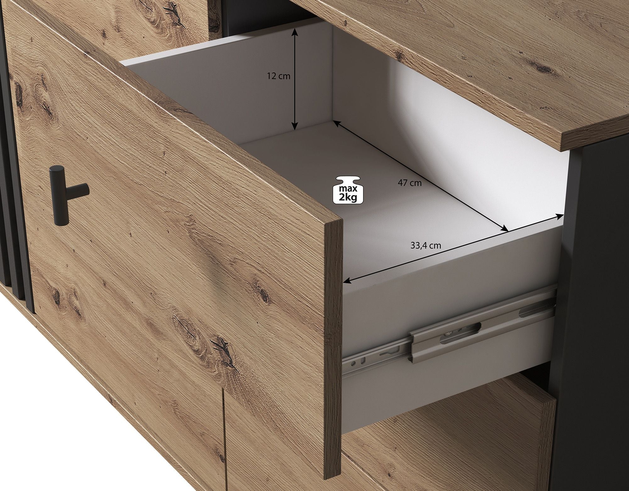 Marcos - Dressoir - Eiken/antraciet - 165x40x82 cm