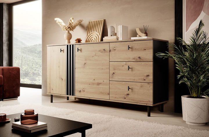 Marcos - Dressoir - Eiken/antraciet - 165x40x82 cm