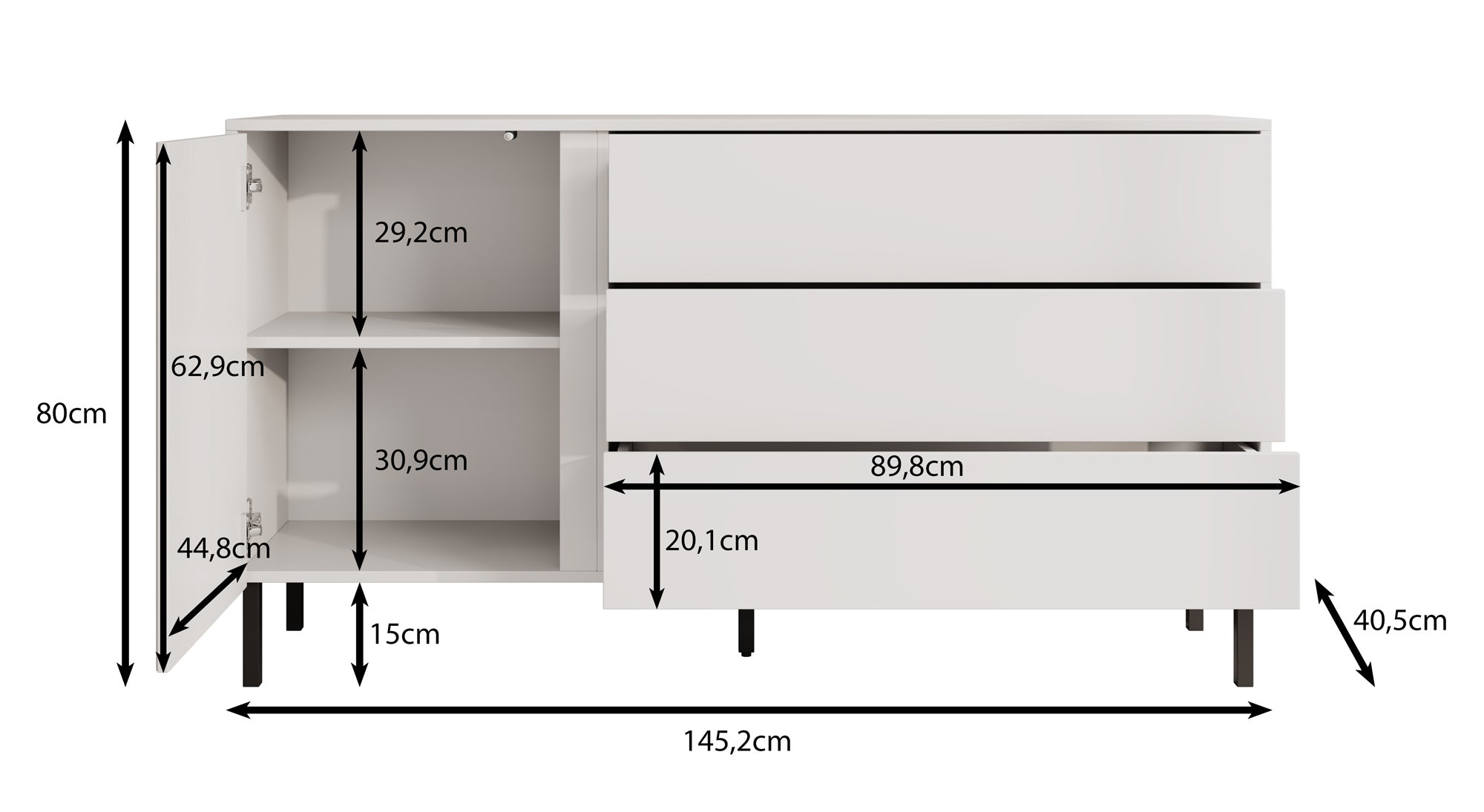 Margareth 2 - Dressoir - Wit - 145x41x80 cm