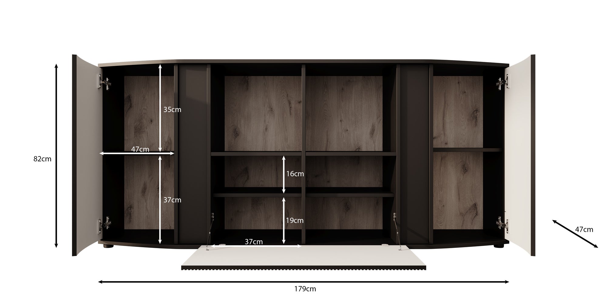 Minsk - Dressoir - Zwart - 179x47x82 cm