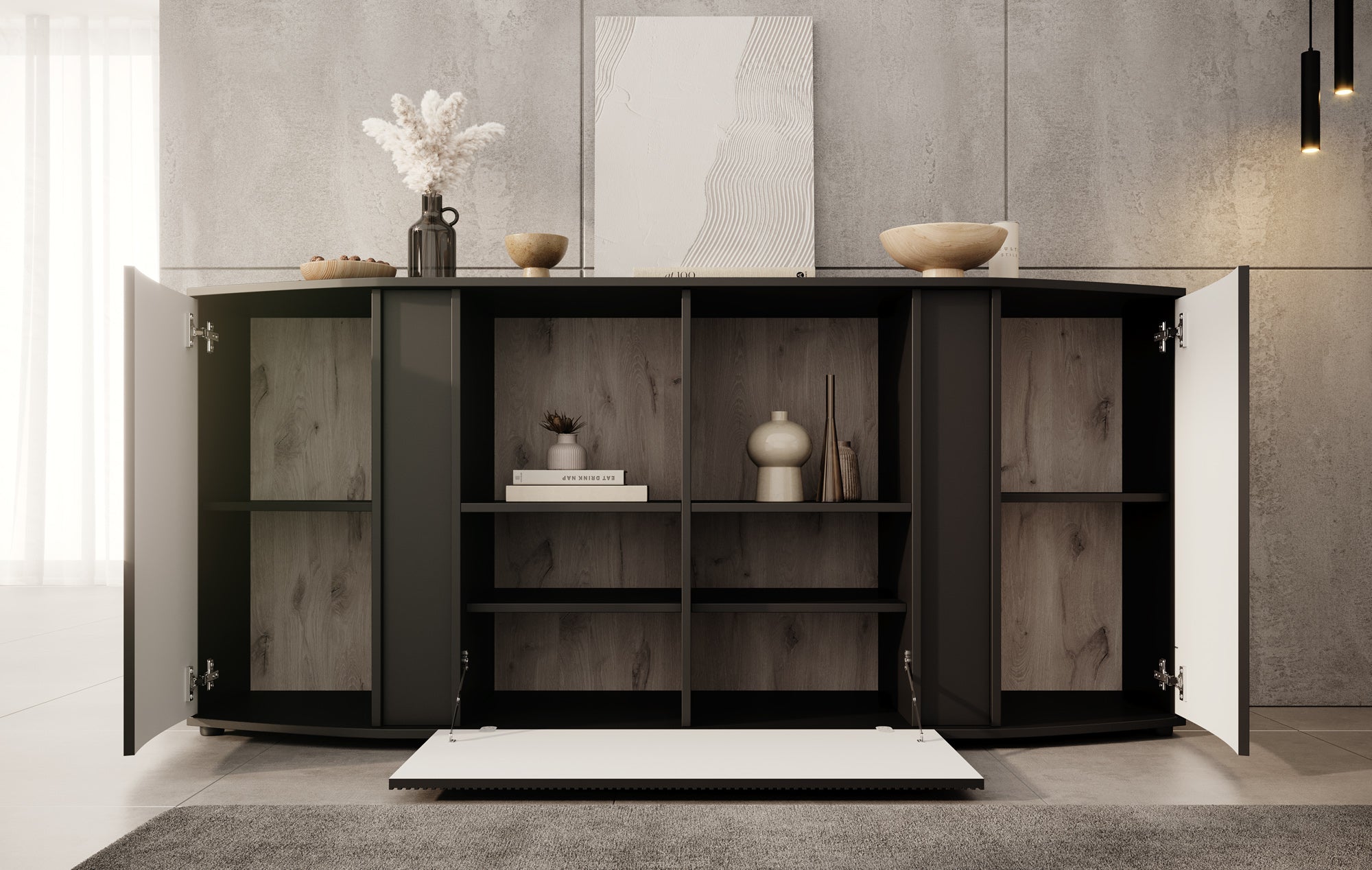 Minsk - Dressoir - Zwart - 179x47x82 cm
