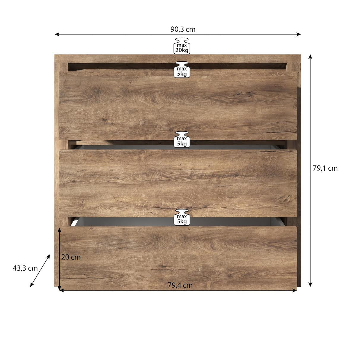 Monaco - Dressoir - Eiken/grijs - 90x43x80 cm
