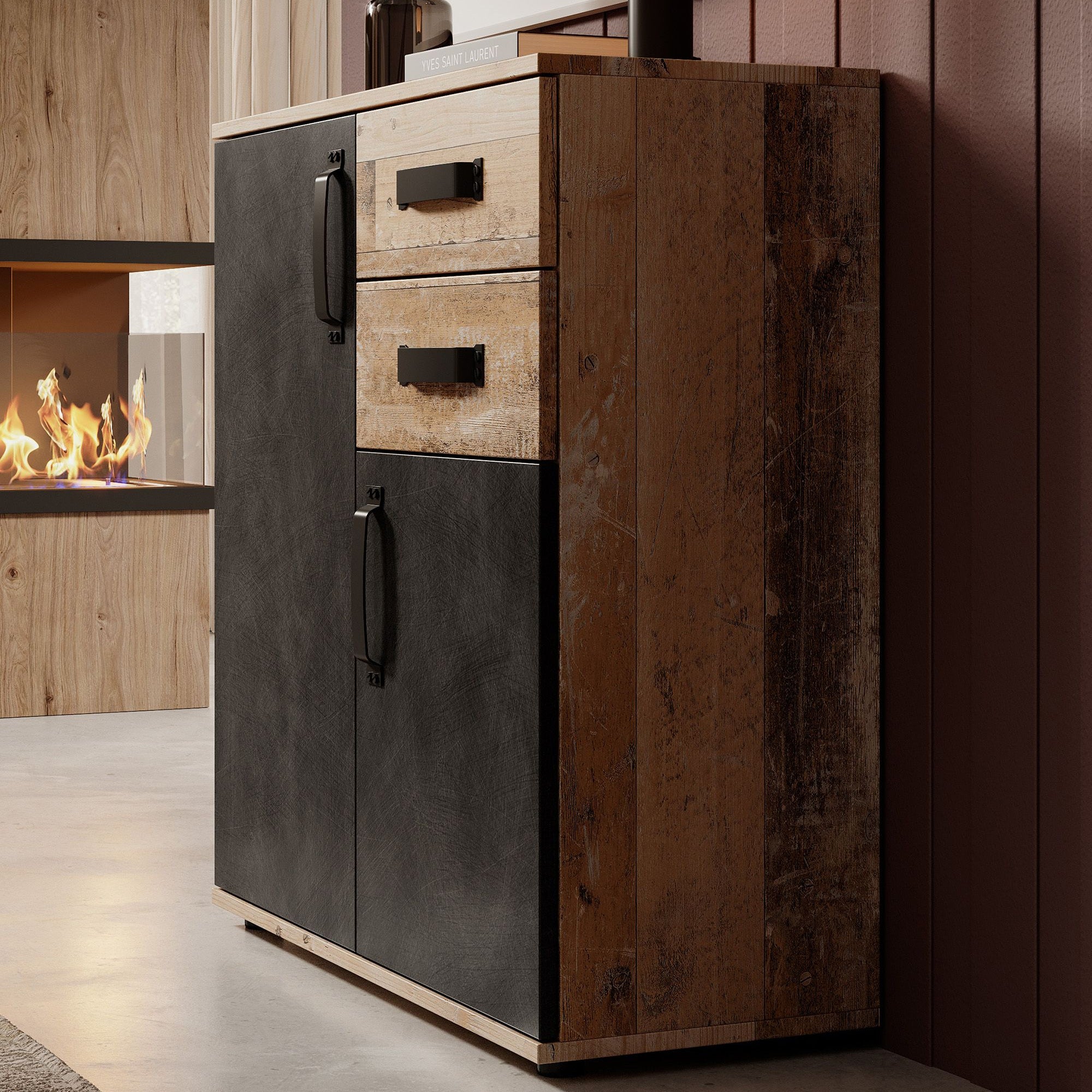 Montreal - Dressoir - Grijs - Old wood - 80x32x83 cm