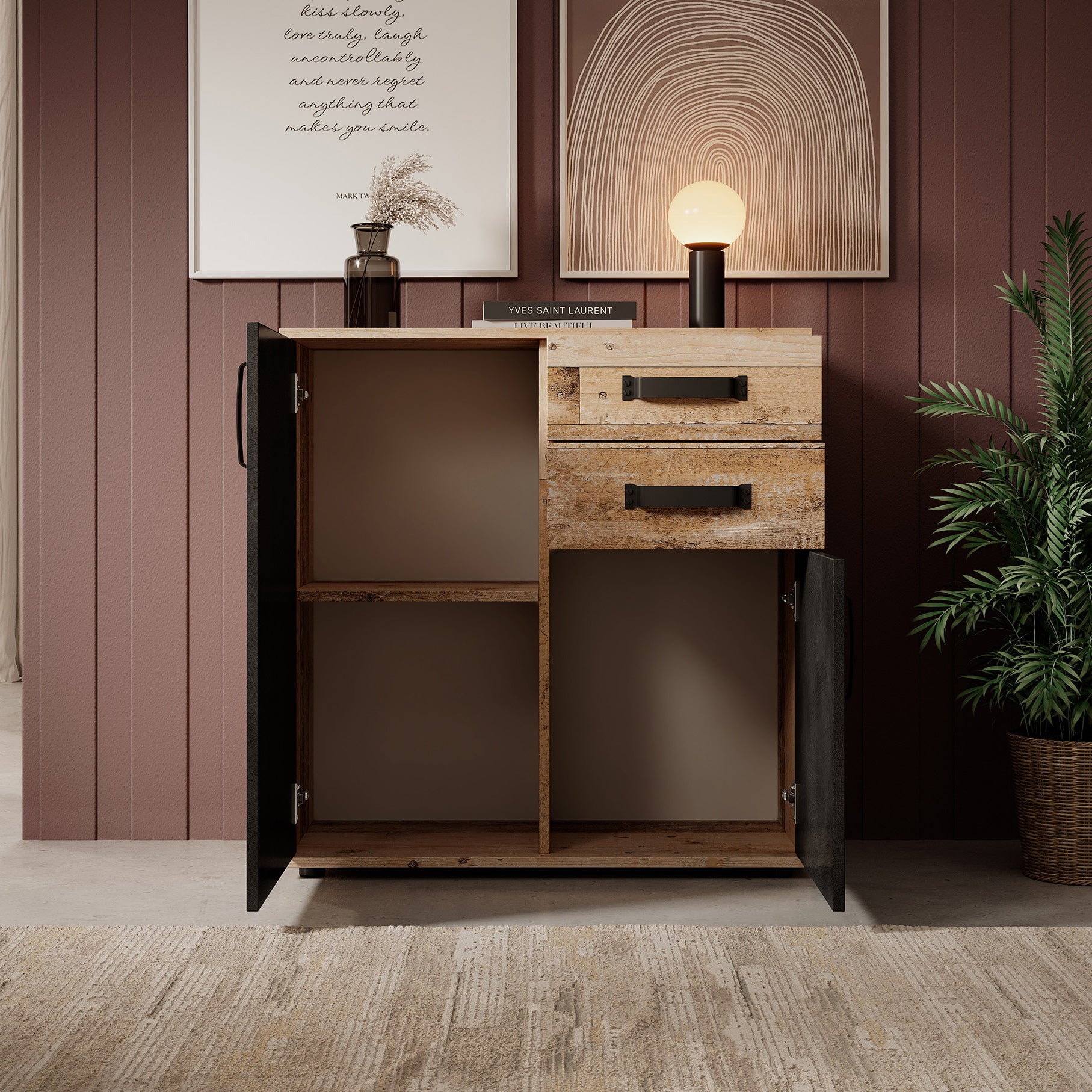 Montreal - Dressoir - Grijs - Old wood - 80x32x83 cm