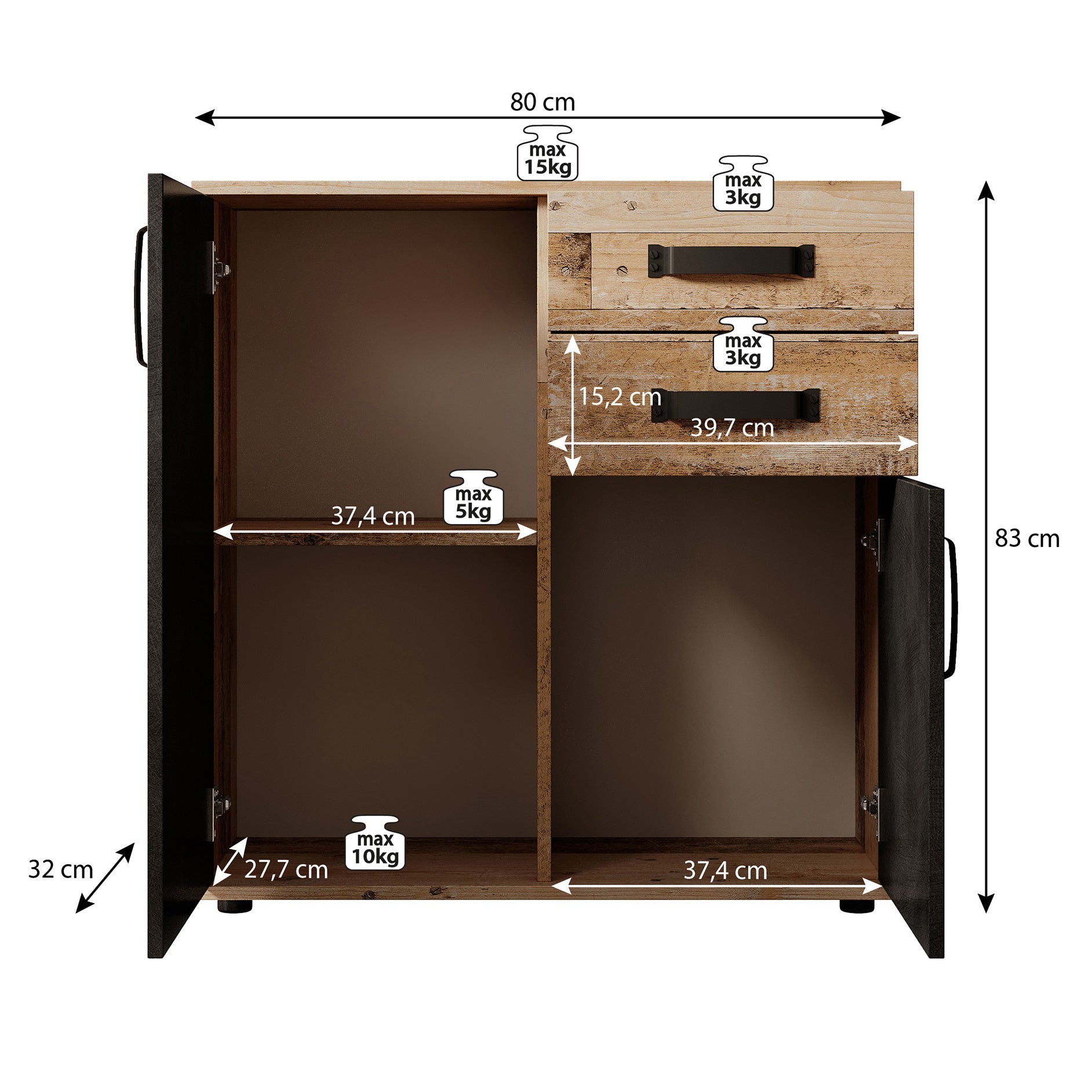 Montreal - Dressoir - Grijs - Old wood - 80x32x83 cm