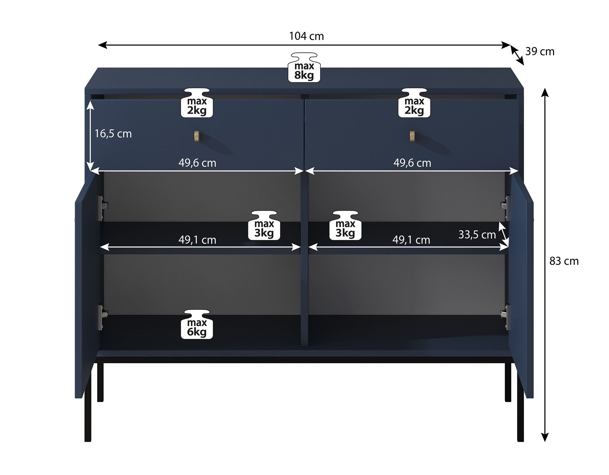 Moreno - Dressoir - Blauw - 104x39x83 cm