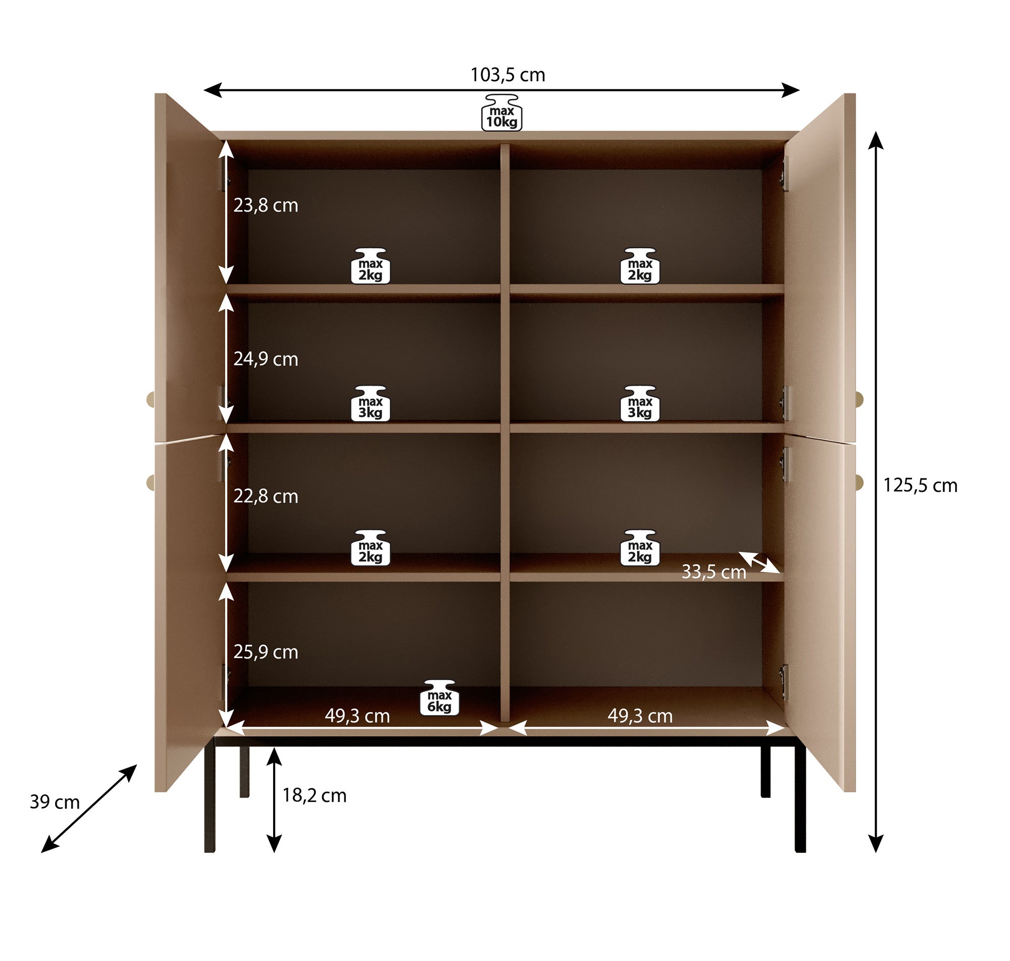 Moreno 2 - Dressoir - Beige - 104x39x125 cm