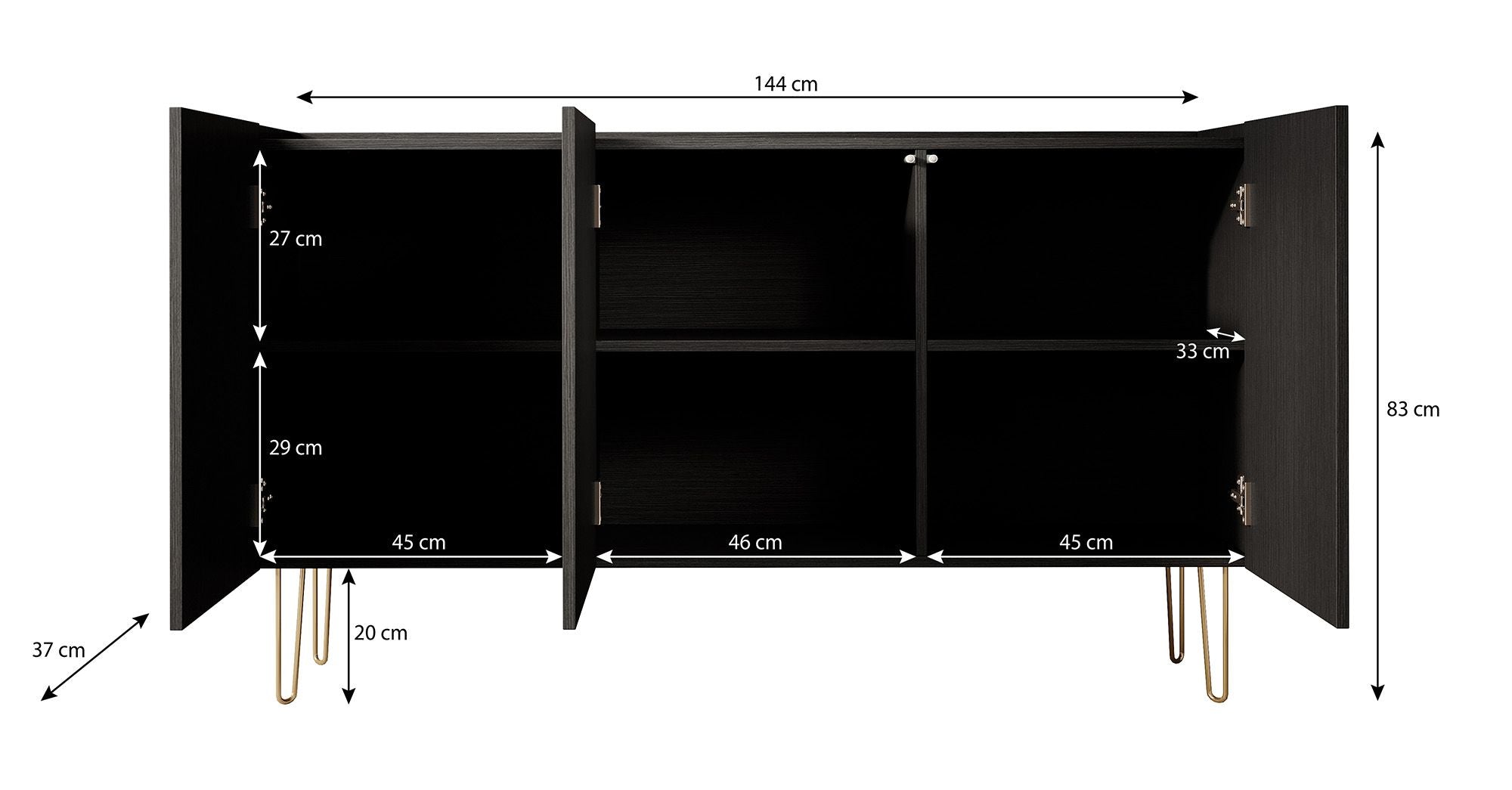 Hacienda - Dressoir - Zwart - 144x37x83 cm