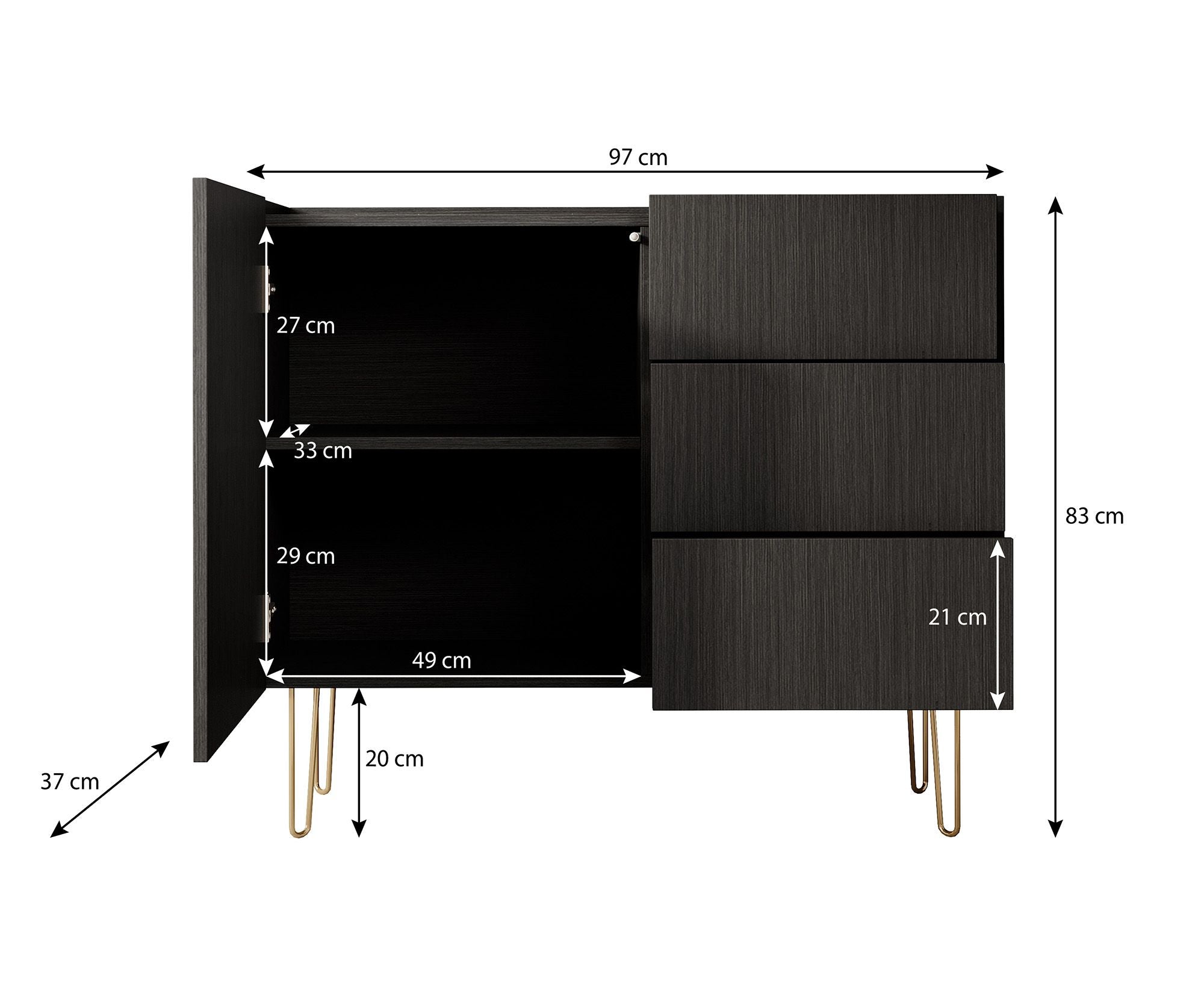 Hacienda - Dressoir - Zwart - 97x37x83 cm