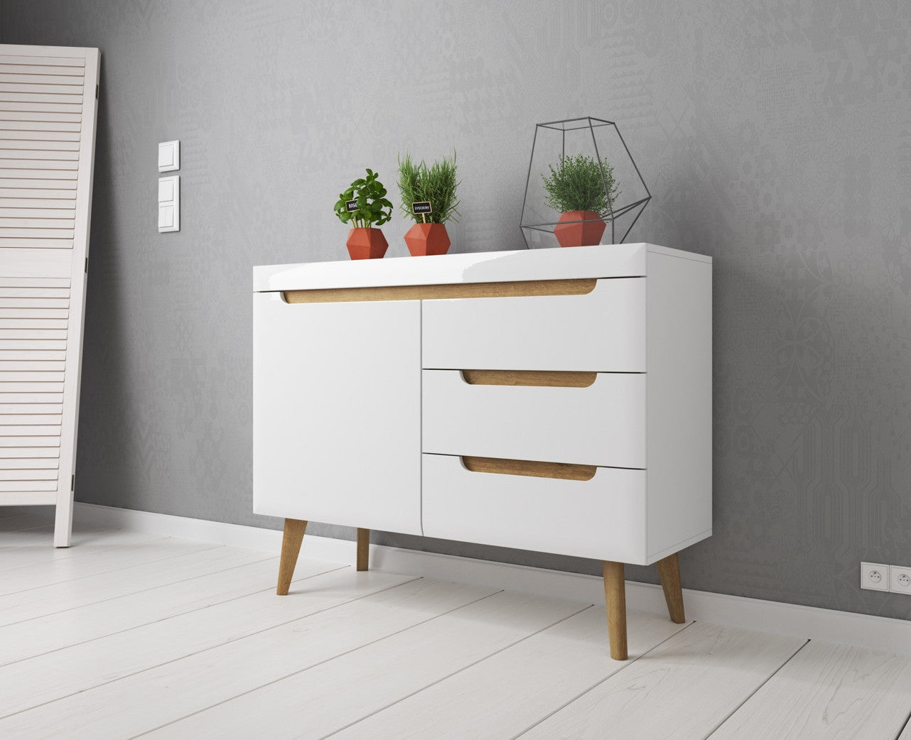 Nebraska - Dressoir - Wit/eiken - 107x40x83 cm