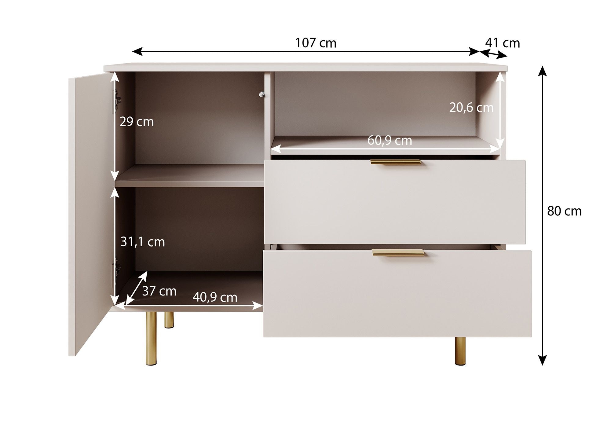 Nicola - Dressoir - Beige - 107x41x80 cm