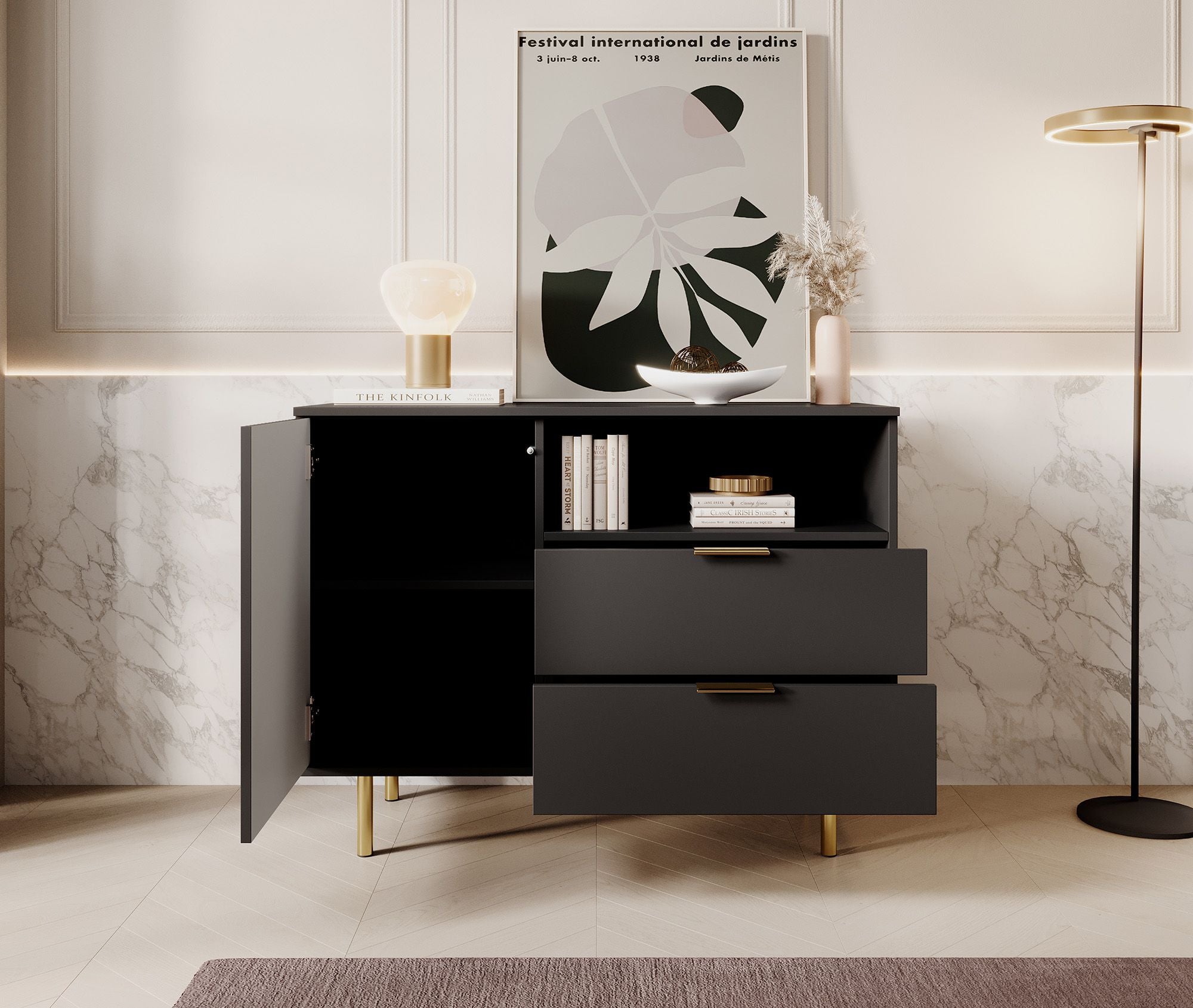 Nicola - Dressoir - Zwart - 107x41x80 cm