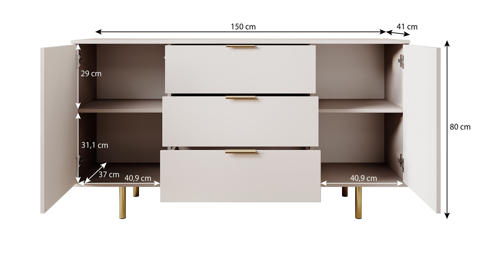 Nicola - Dressoir - Beige - 150x41x80 cm