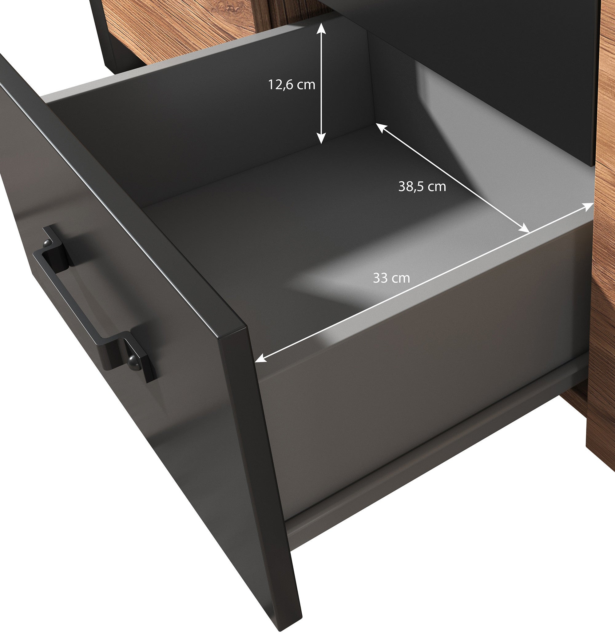 Olivia - Dressoir - Zwart/eiken - 147x43x79 cm