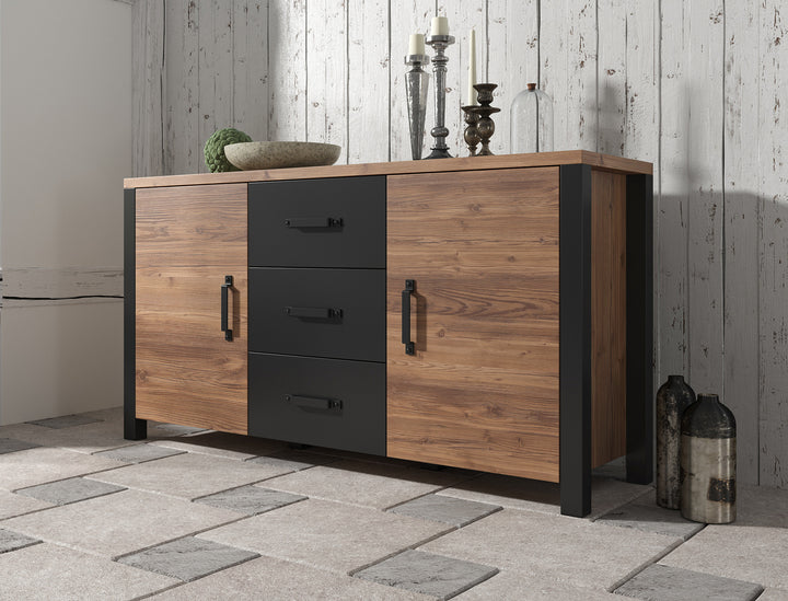 Olivia - Dressoir - Zwart/eiken - 147x43x79 cm