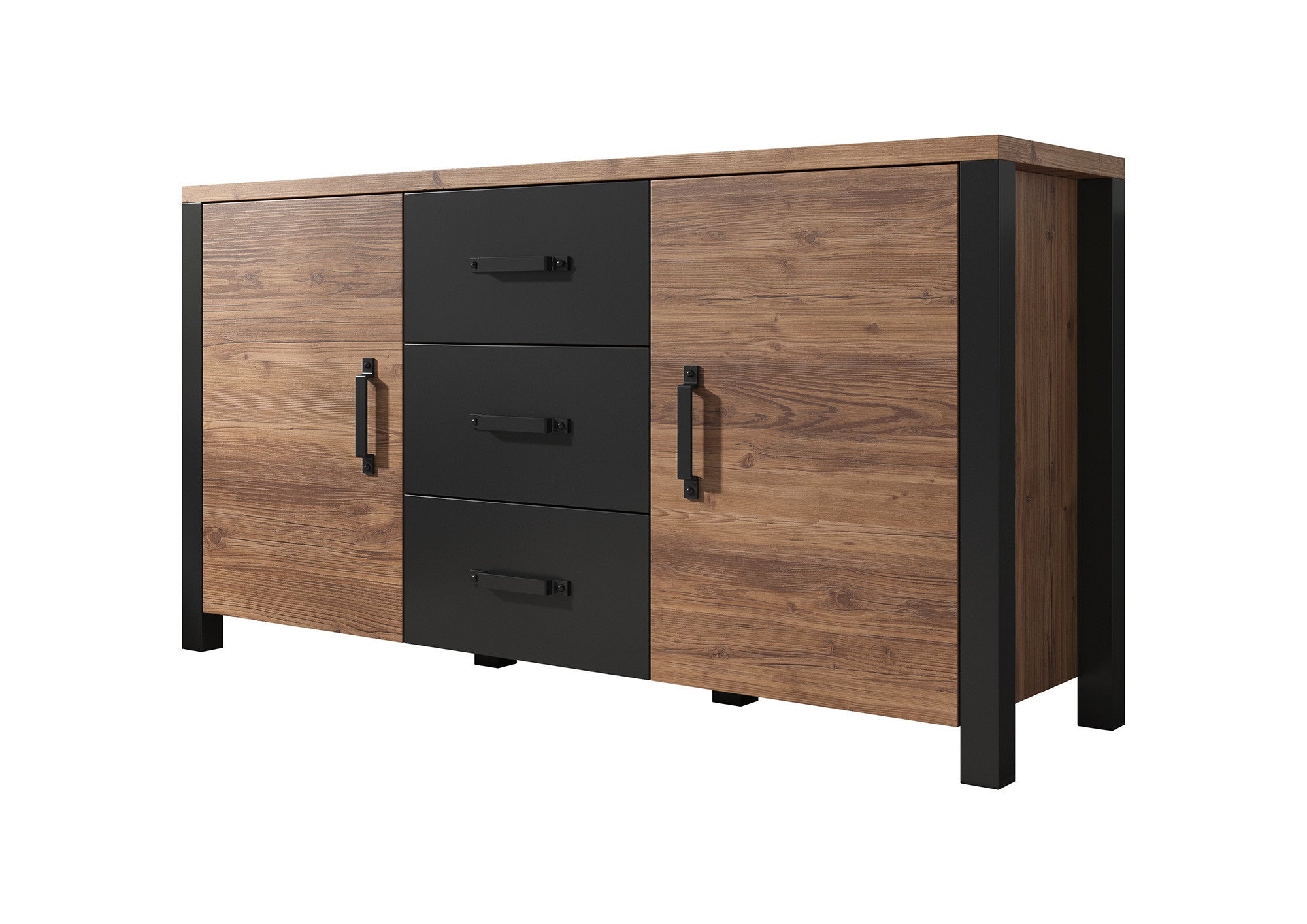 Olivia - Dressoir - Zwart/eiken - 147x43x79 cm