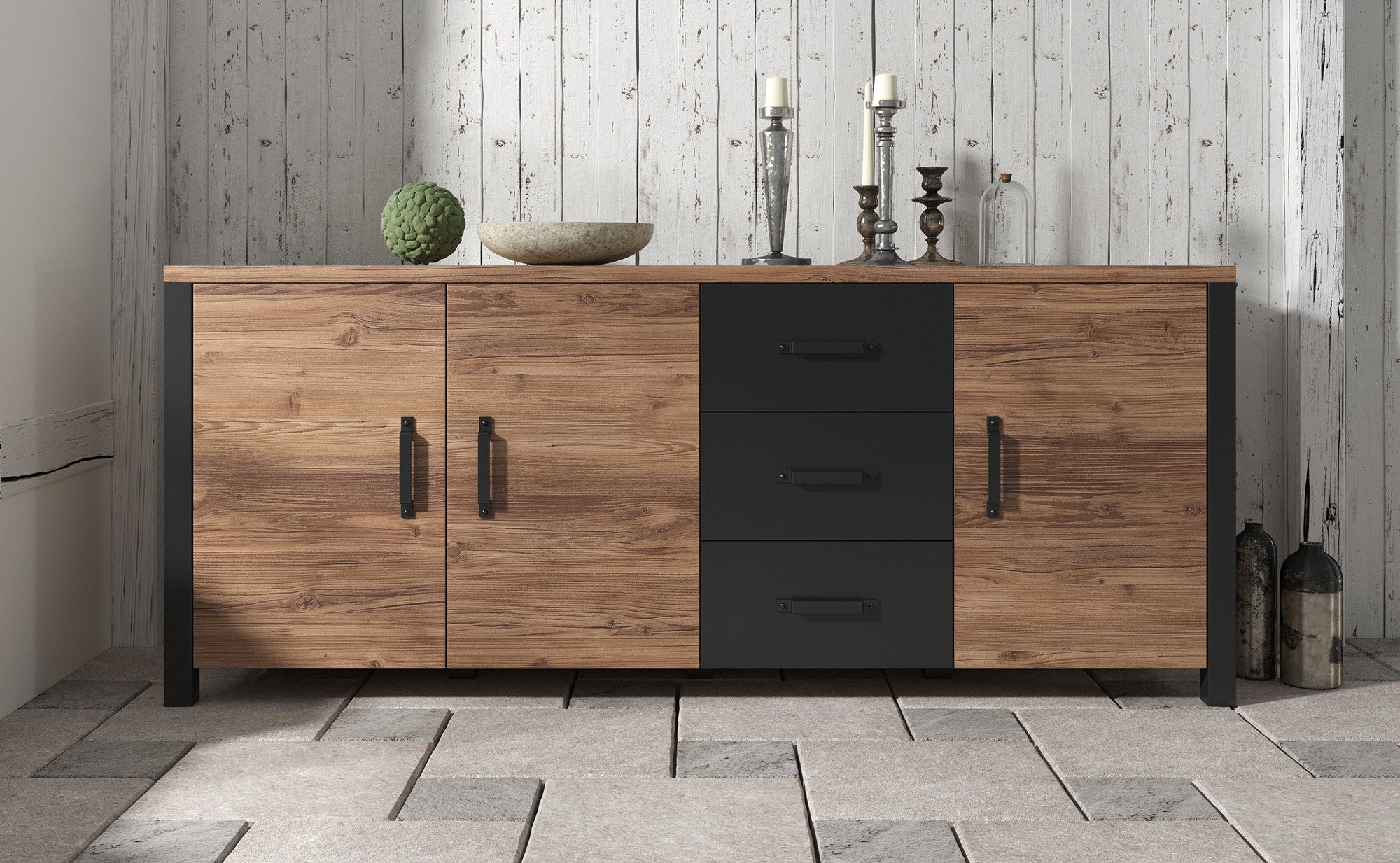 Olivia - Dressoir - Zwart/eiken - 192x43x79 cm