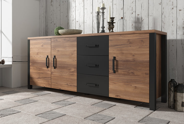 Olivia - Dressoir - Zwart/eiken - 192x43x79 cm