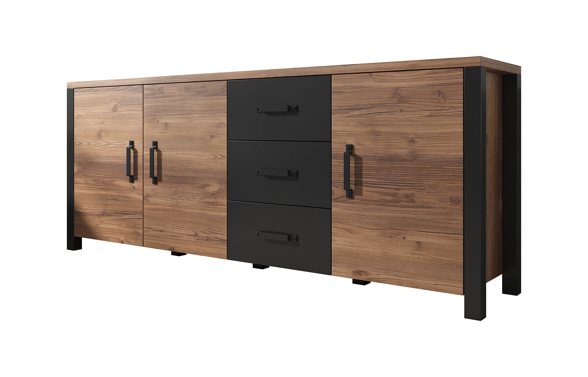 Olivia - Dressoir - Zwart/eiken - 192x43x79 cm