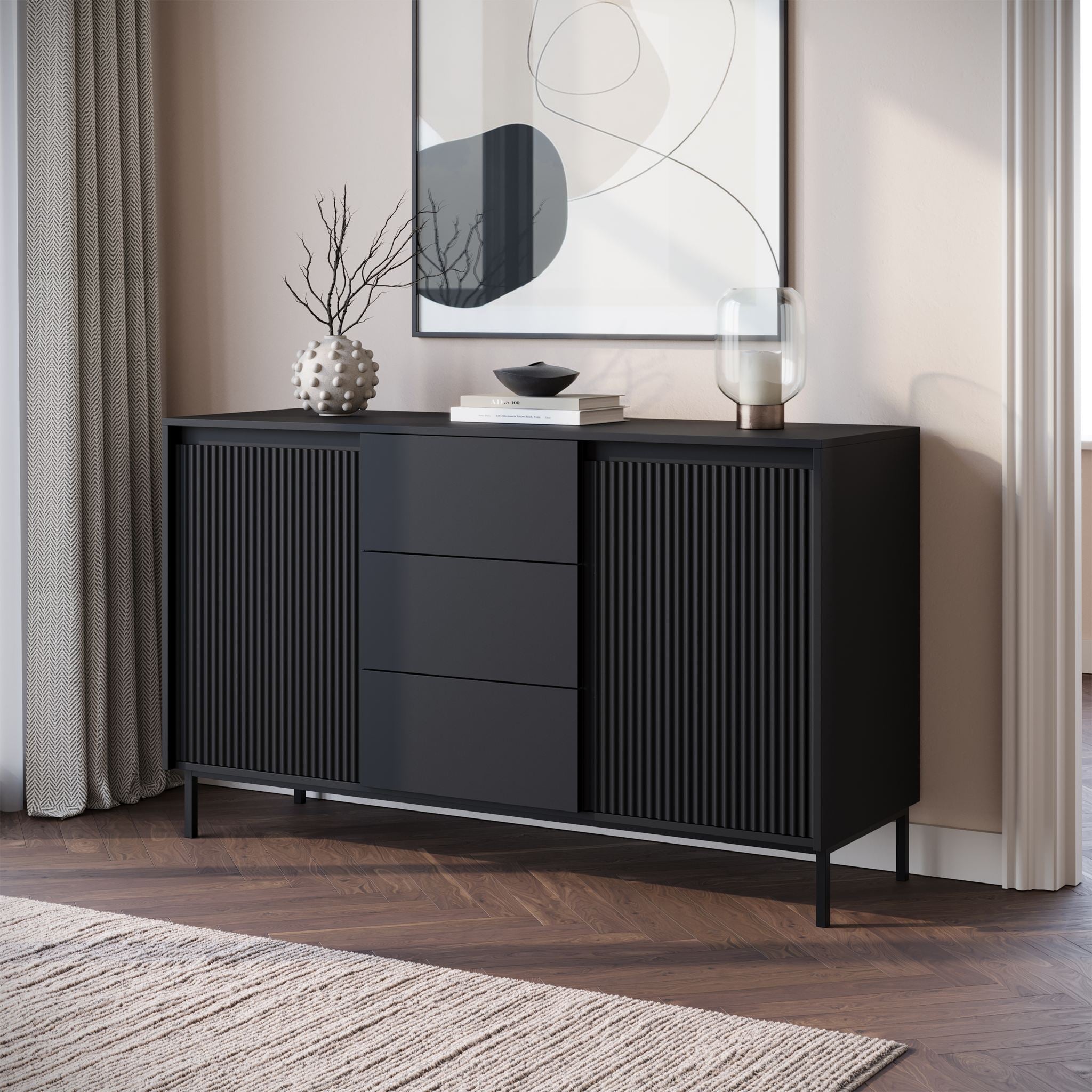 Orvana - Dressoir - Zwart - 153x50x90 cm