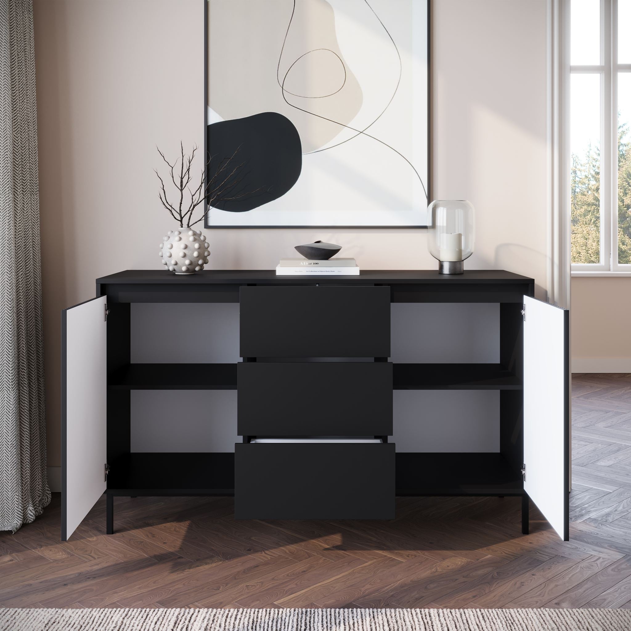 Orvana - Dressoir - Zwart - 153x50x90 cm