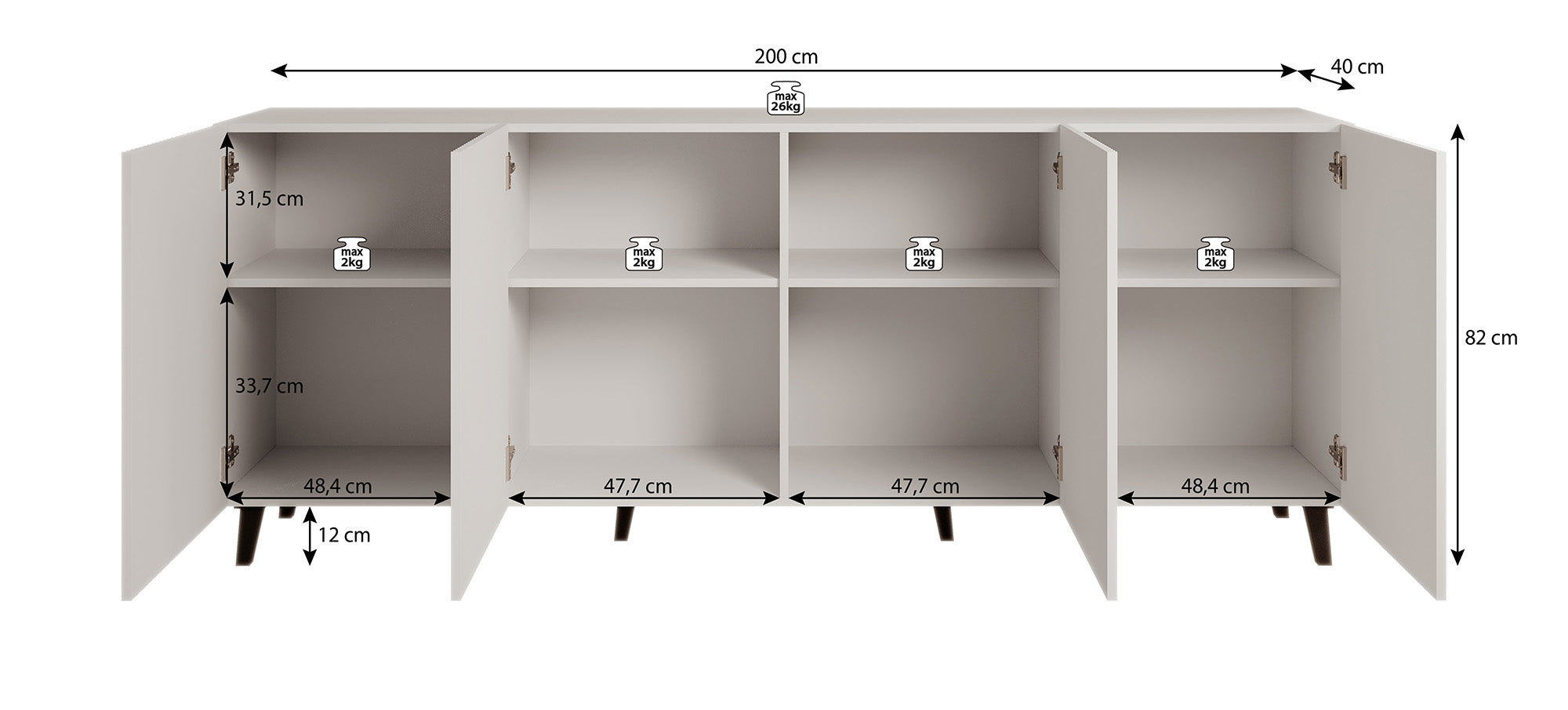 Palamos - Dressoir - Wit - 200x40x82 cm