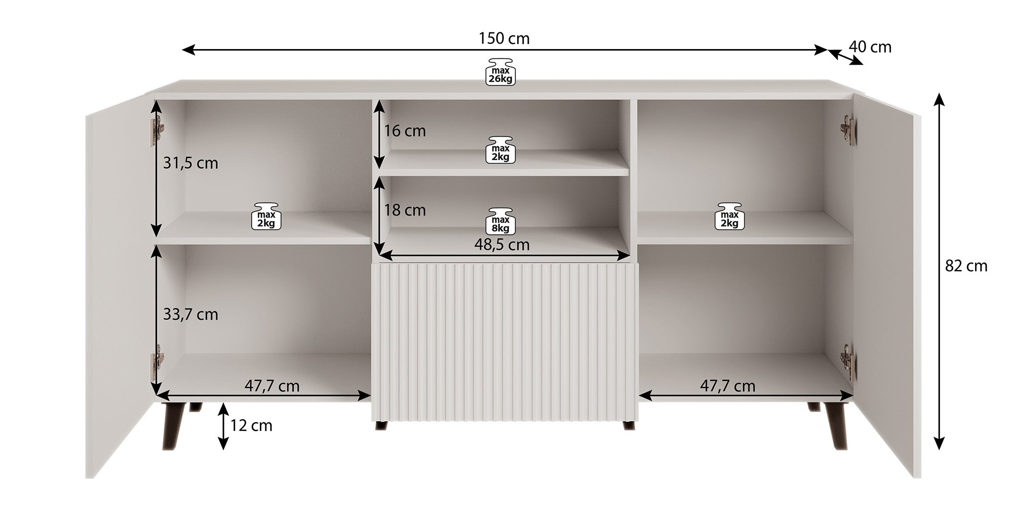Palamos - Dressoir - Wit - 150x40x82 cm