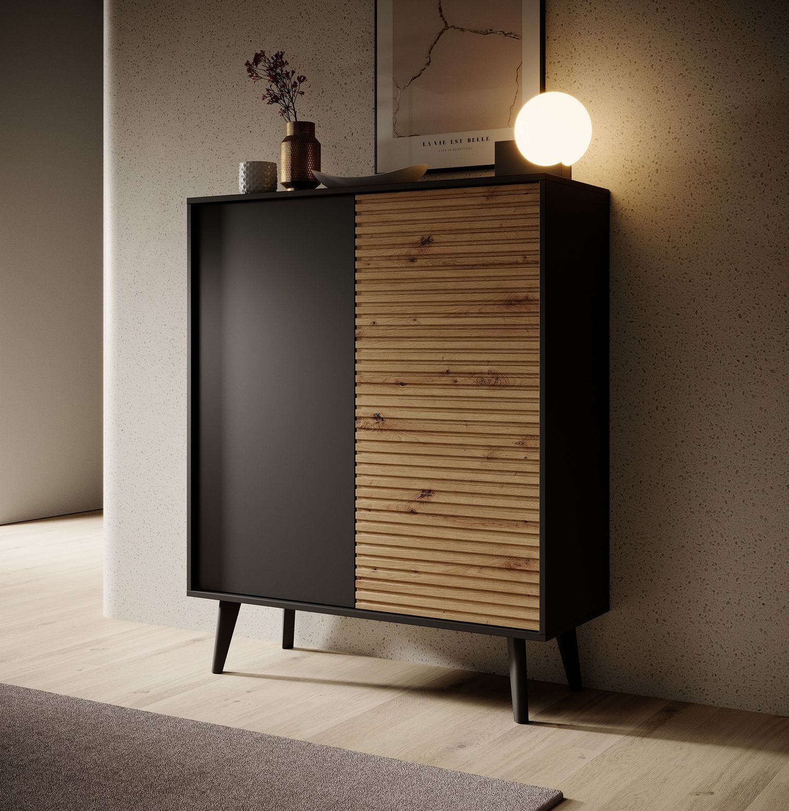 Palladium 2 - Dressoir - Eiken/zwart - 104x39x125 cm